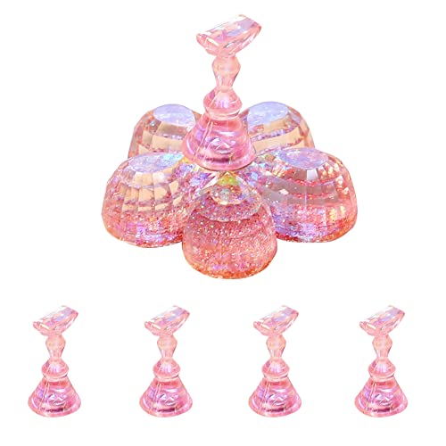 1 Set Pink Magnetic Nail Art Practice Stand - Flower-shaped Nail Tip Training Display Holder with 5 Magnetic Stands for Professional & Beginner Nail Artists - Perfect for Salon Practice, Home DIY & Nail Art Training