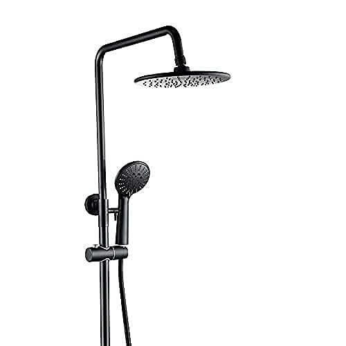 ZCYXQR Black Brass Wall Mounted Thermostatic Shower System - Dual Handle Bath Shower Faucet Set for Modern Bathroom (Ideal for Home, Hotel & Spa Use)