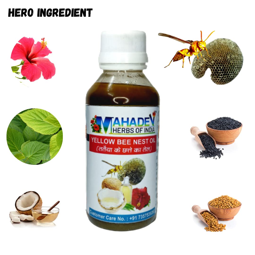 Mahadev Herbs of India Pure Yellow Bee Nest Hair Oil - 100% Natural & Premium Beehive Oil for Hair Growth & Scalp Care | 60ml | Ayurvedic Treatment for Dry Hair, Dandruff & Hair Fall | Perfect for Daily Hair Massage & Nourishment