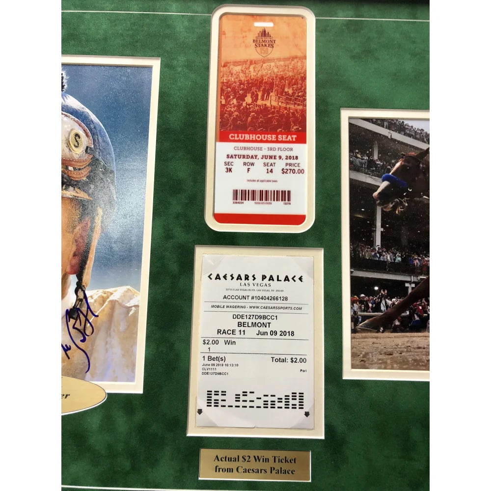 Mike Smith Triple Crown Framed Signed 8x10 Photo - Authentic Justify COA PSA/DNA with Ticket - Perfect for Sports Memorabilia Collectors & Horse Racing Fans
