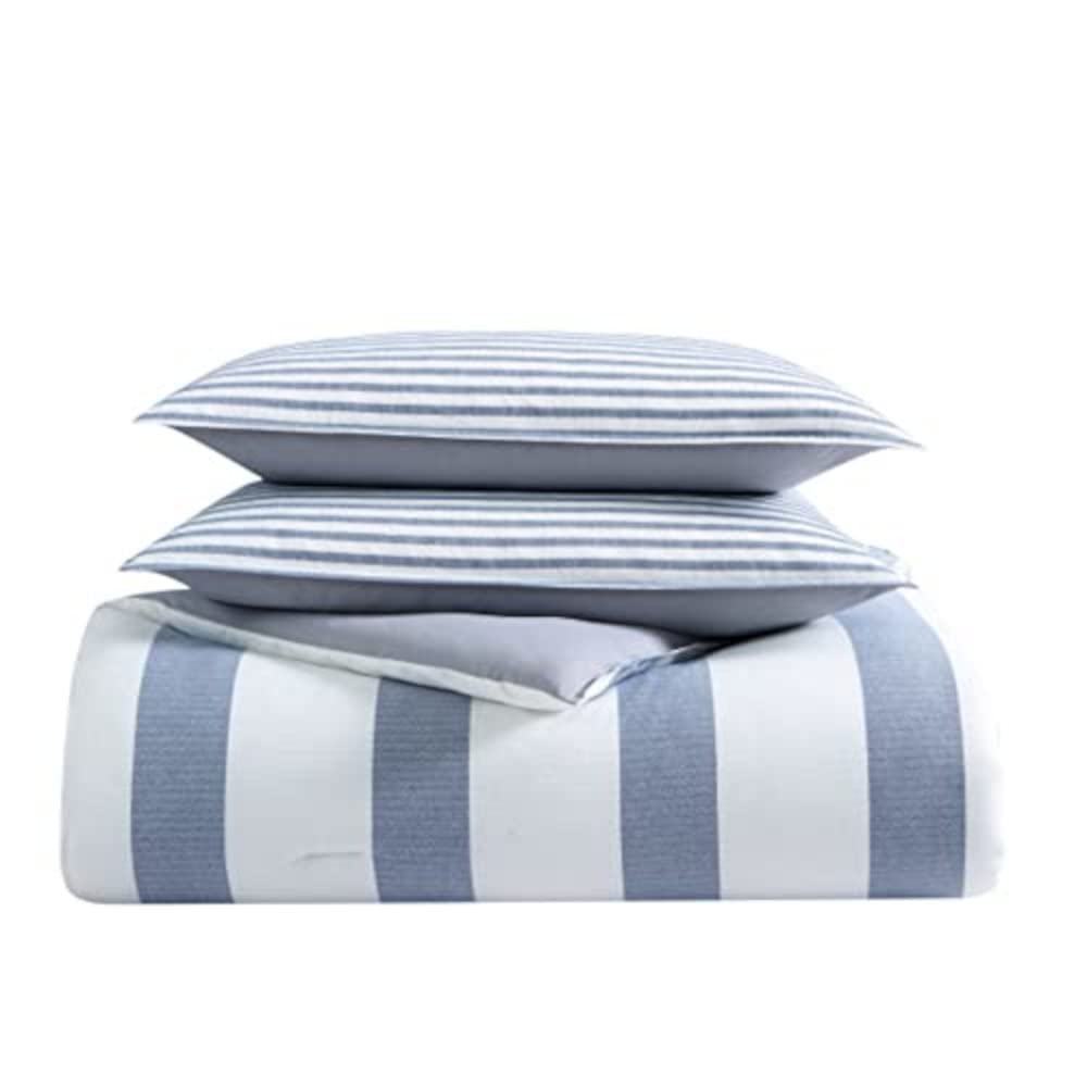 Nautica Queen Comforter Set - 100% Cotton Reversible Bedding with Matching Shams | Mediterranean Style All-Season Luxury Bedding for Master Bedroom & Guest Room (Fairwater Blue, Queen Size)