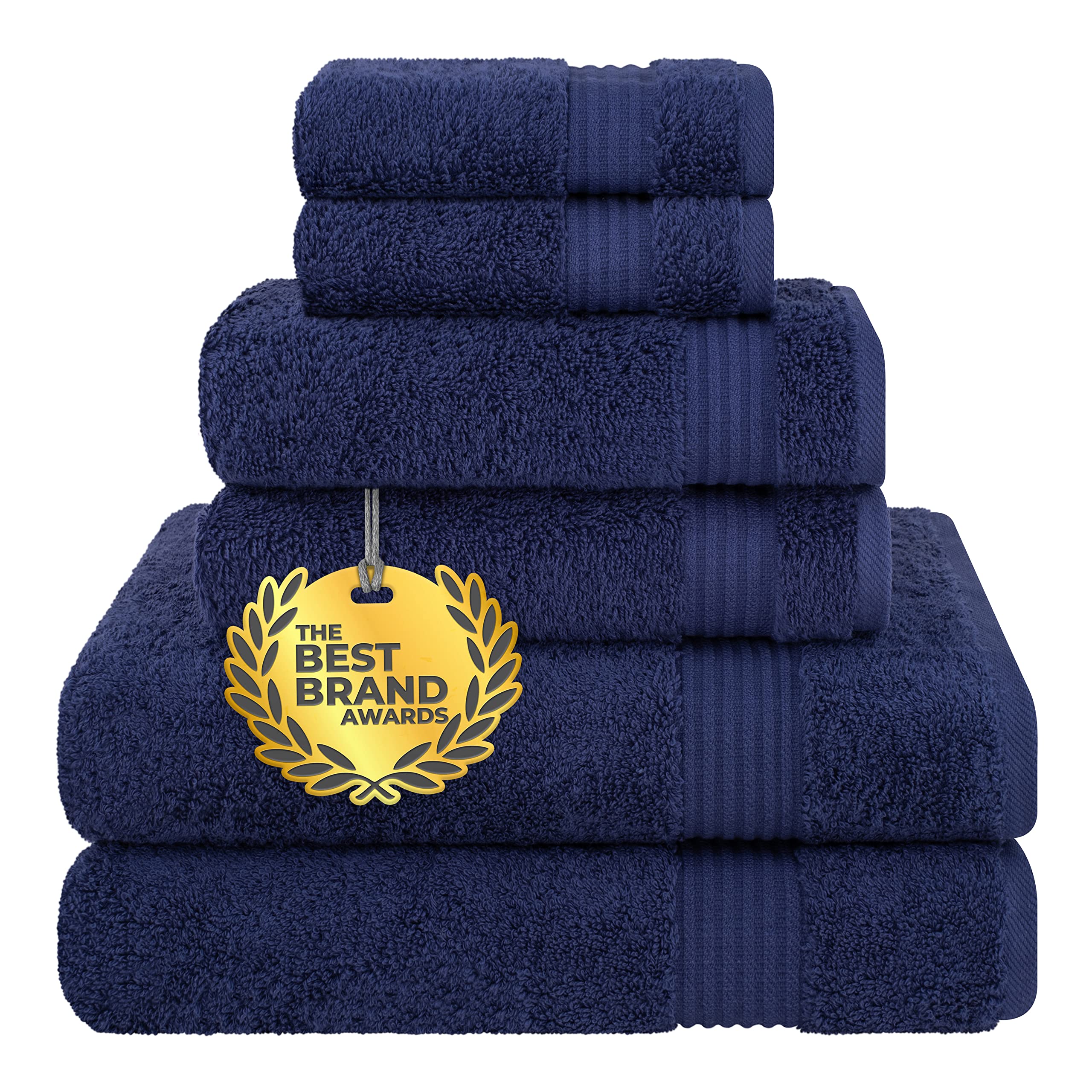 Premium 6-Piece Turkish Cotton Towel Set - 100% Soft Absorbent Bath & Hand Towels with Washcloths for Spa, Beach & Luxury Bathroom (Navy Blue)
