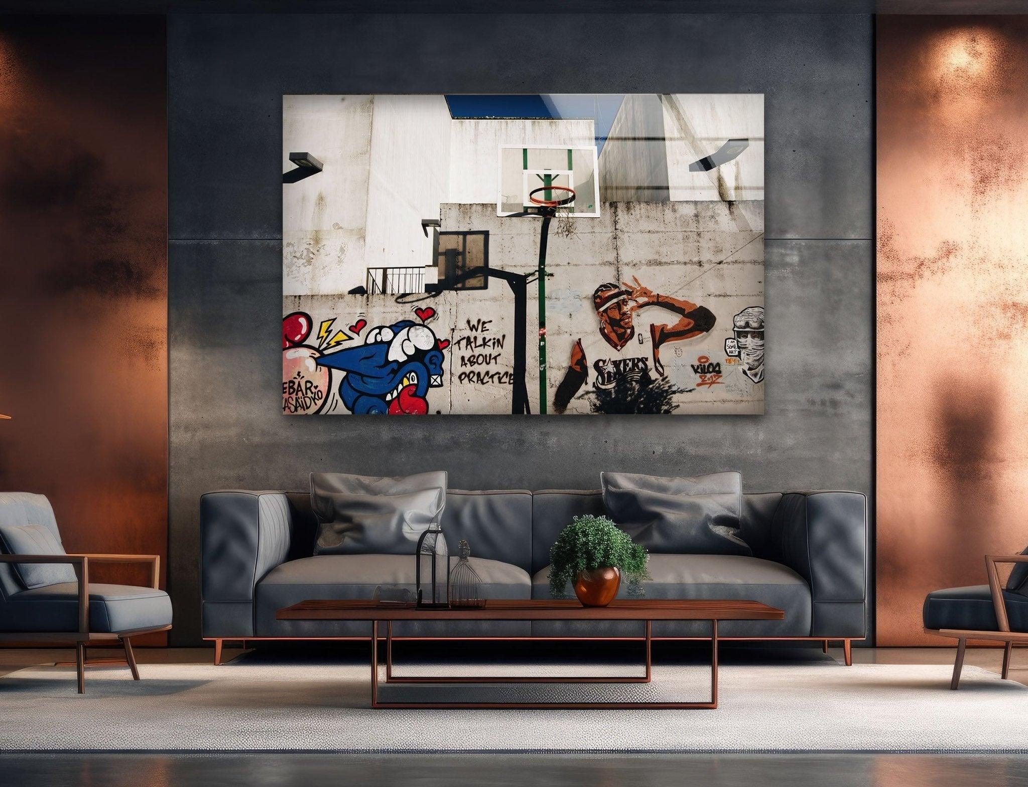 Banksy Graffiti Art Glass Wall Decor - Modern Urban Home & Office Artwork for Living Room, Bedroom or Office Space