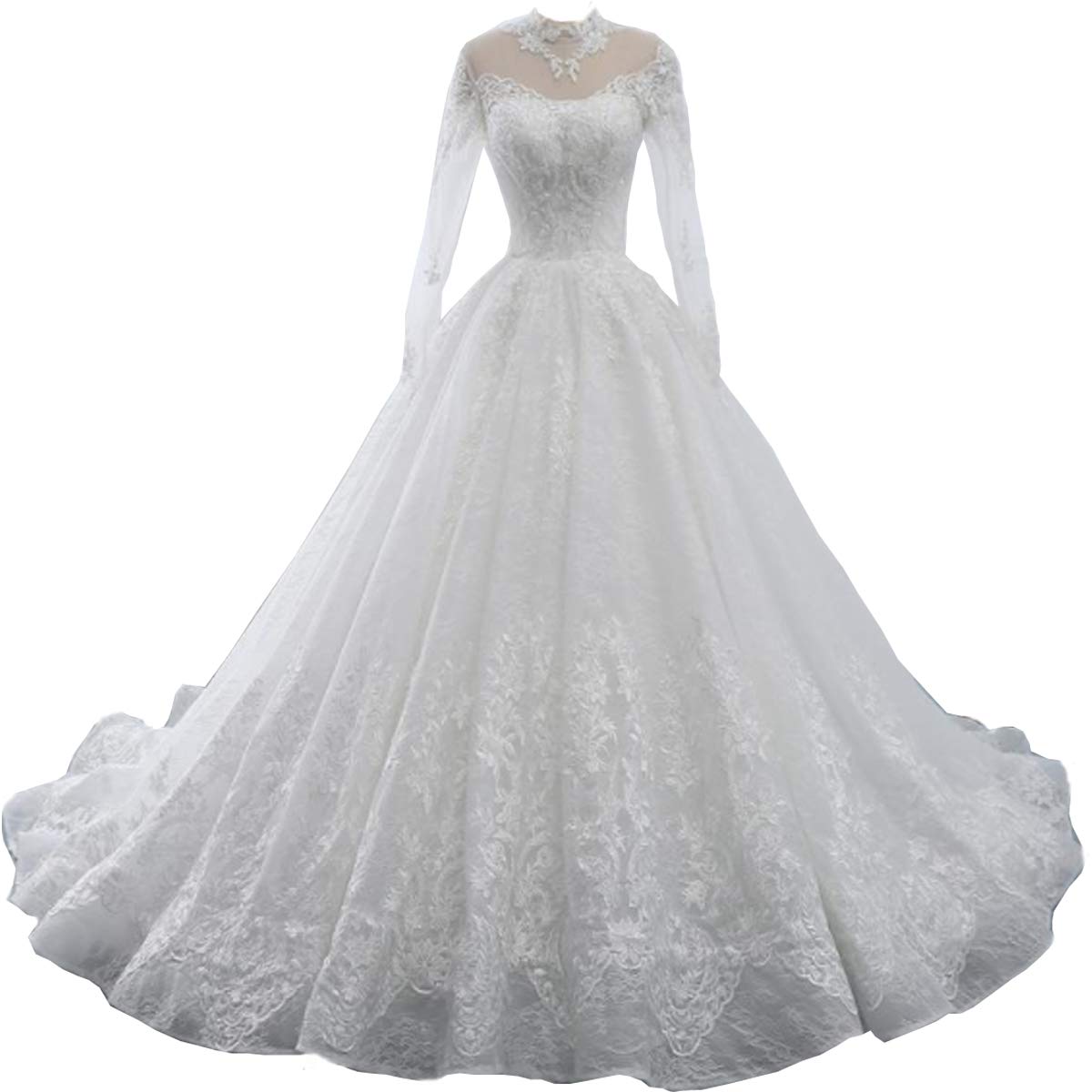 Elegant Plus Size A-Line Wedding Dress with Long Sleeves & Lace Hollow Design - Perfect for Bridal Ceremony, Church Wedding, and Formal Evening Events