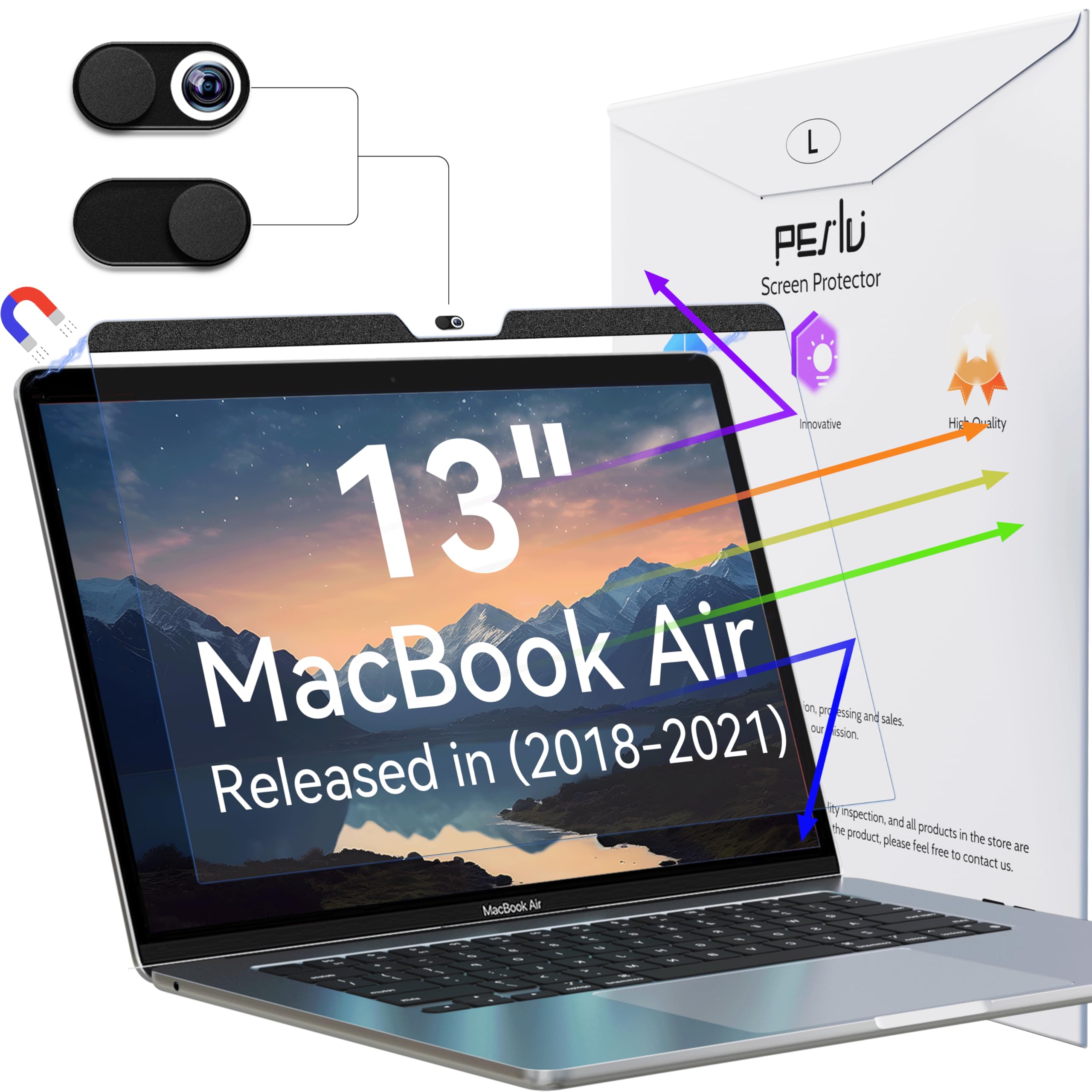 Anti Blue Light Magnetic Screen Protector for MacBook Air 13 Inch (2018-2021, M1) - Removable Glare Filter for 13.3