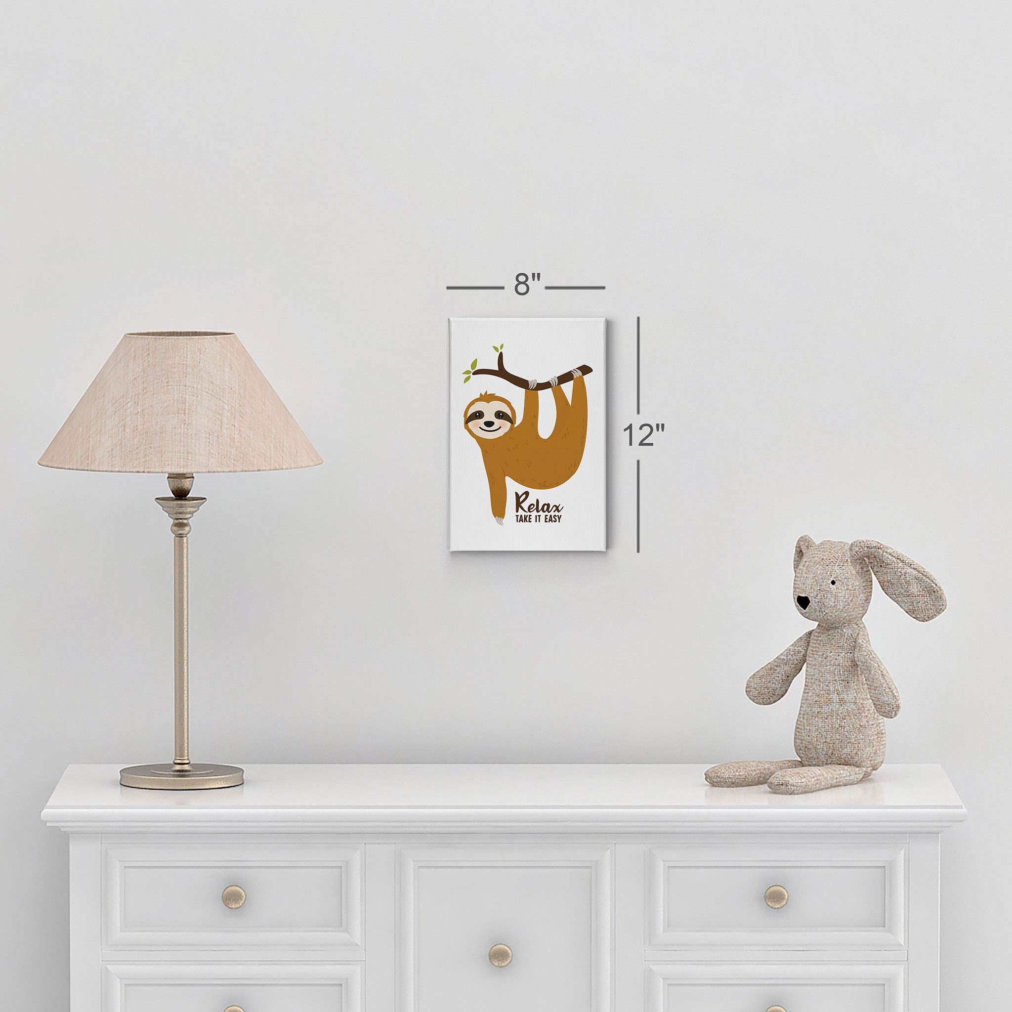 Smile Art Design Sloth Relax Take It Easy Quote Canvas Wall Art - 28x19 Inch Ready to Hang Nursery Decor, Kids Room Decor, Baby Room Wall Decor - Perfect for Bedrooms, Playrooms & Gift Giving (Made in USA)