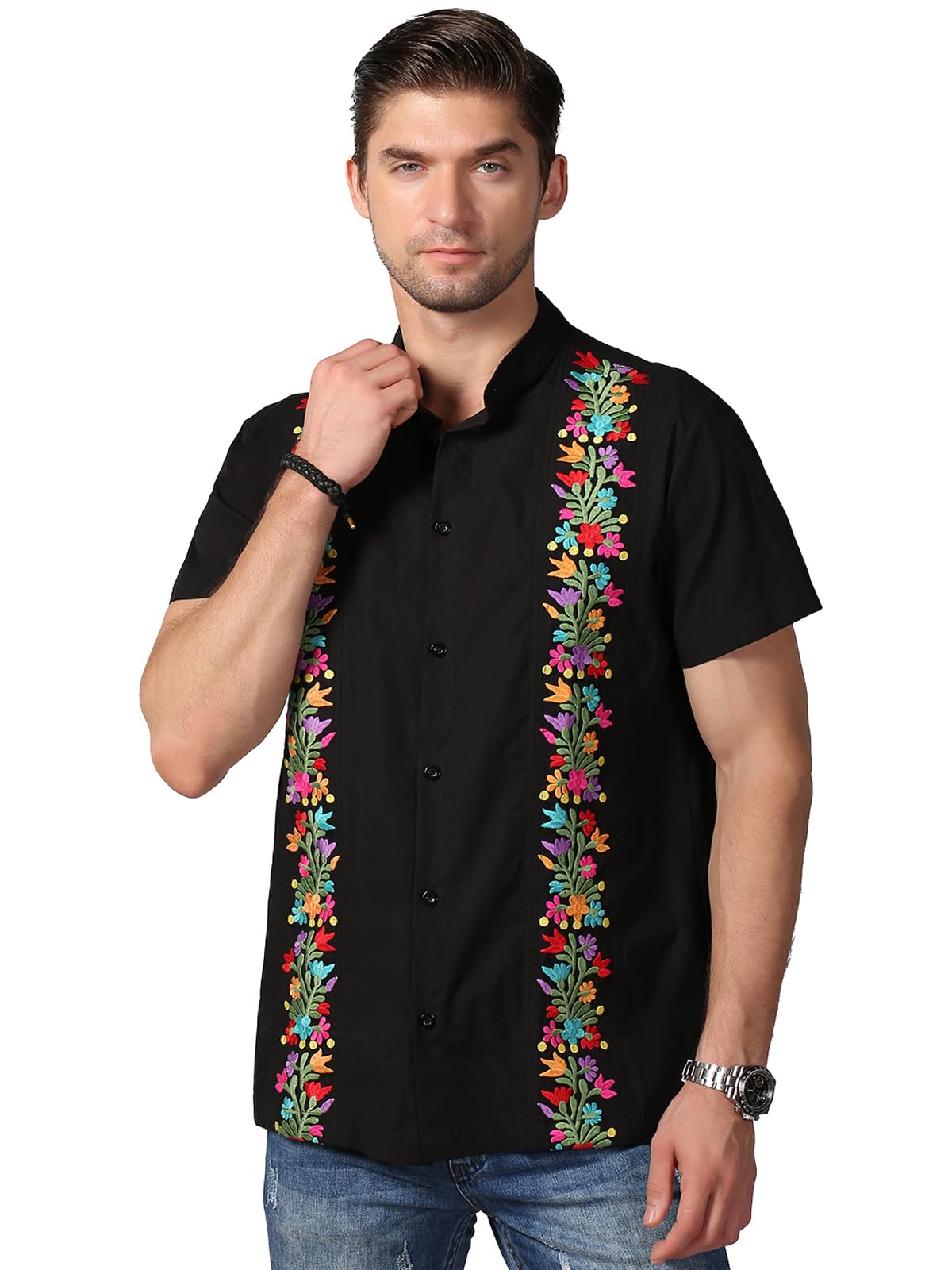 Authentic Mexican Guayabera Shirt for Men - Traditional Embroidered Button Down Dress Shirt with 4 Pockets | Perfect for Fiesta, Wedding, Beach & Summer Vacation Wear