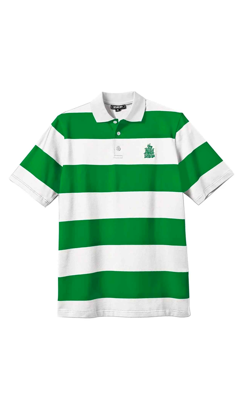 Men's Striped Polo Shirt - Green & White Casual Golf Tee for Summer Outdoor Activities