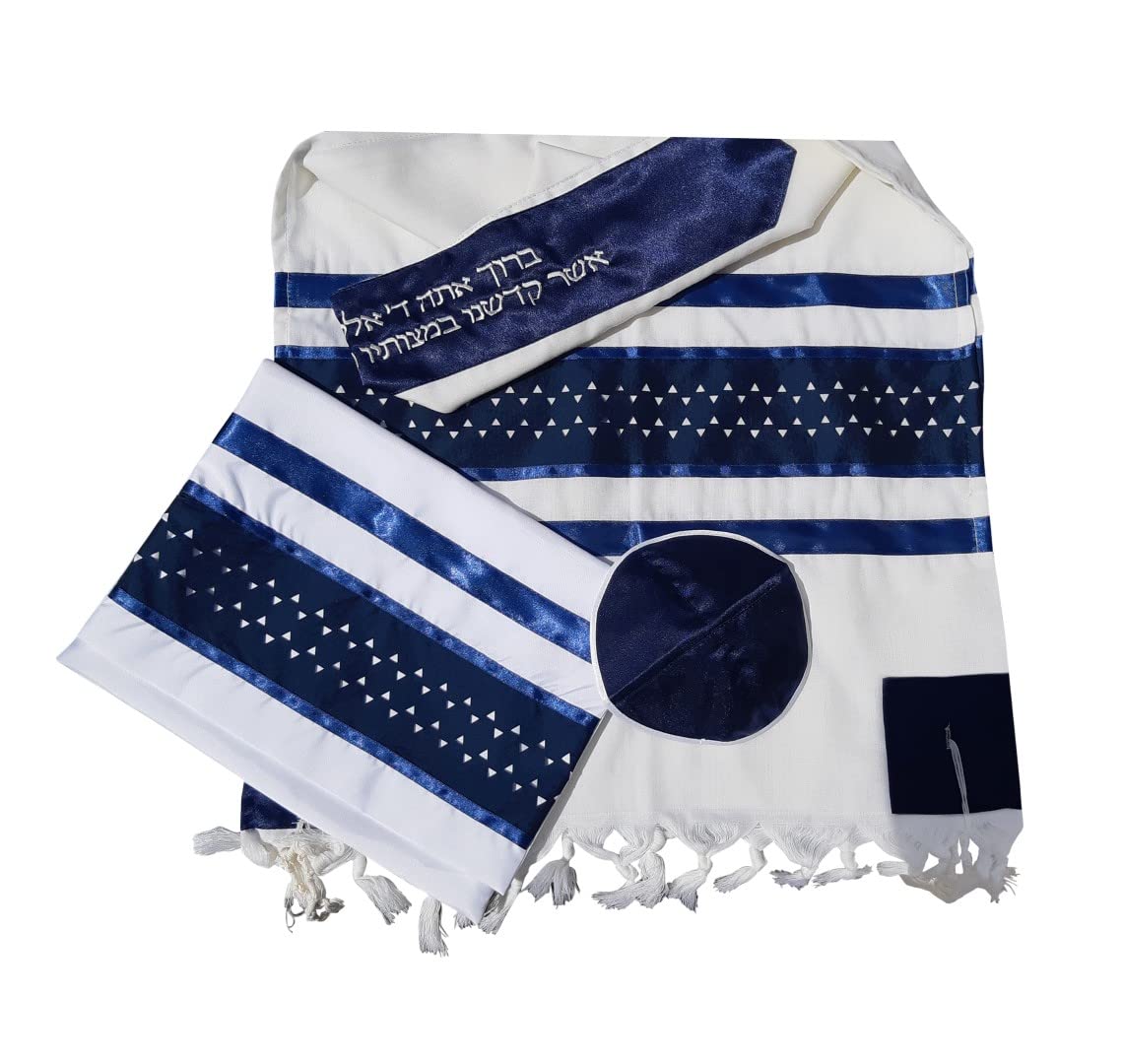 Personalized Wool Tallit Prayer Shawl for Men - Dark Blue Stars of David Bar Mitzvah Tallit for Boys from Israel - Perfect for Jewish Religious Ceremonies, Synagogue Worship & Special Occasions