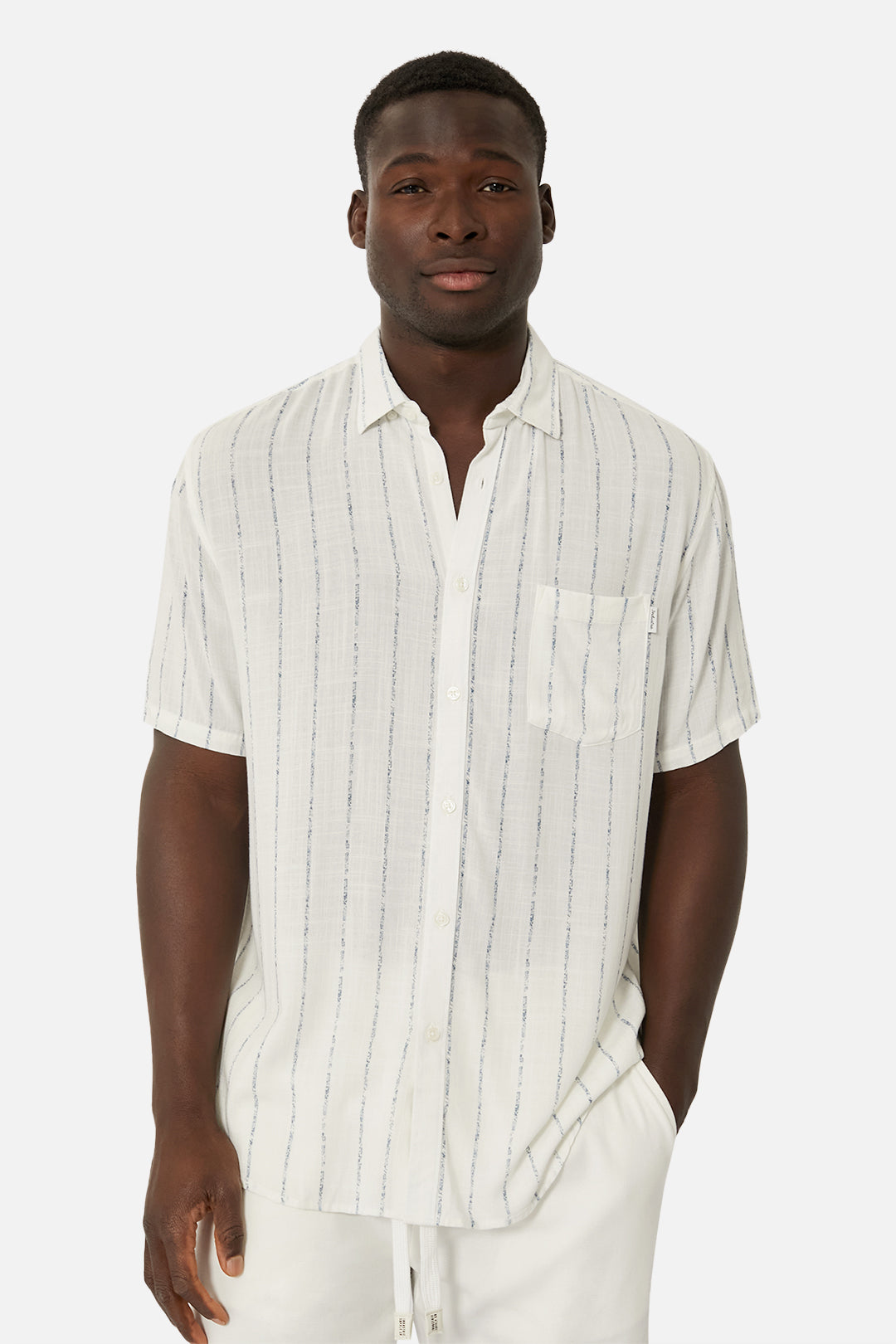 Natal Short Sleeve Shirt for Men - Classic White & Navy Striped Casual Tee | Perfect for Summer Outfits, Beach Wear & Everyday Comfort