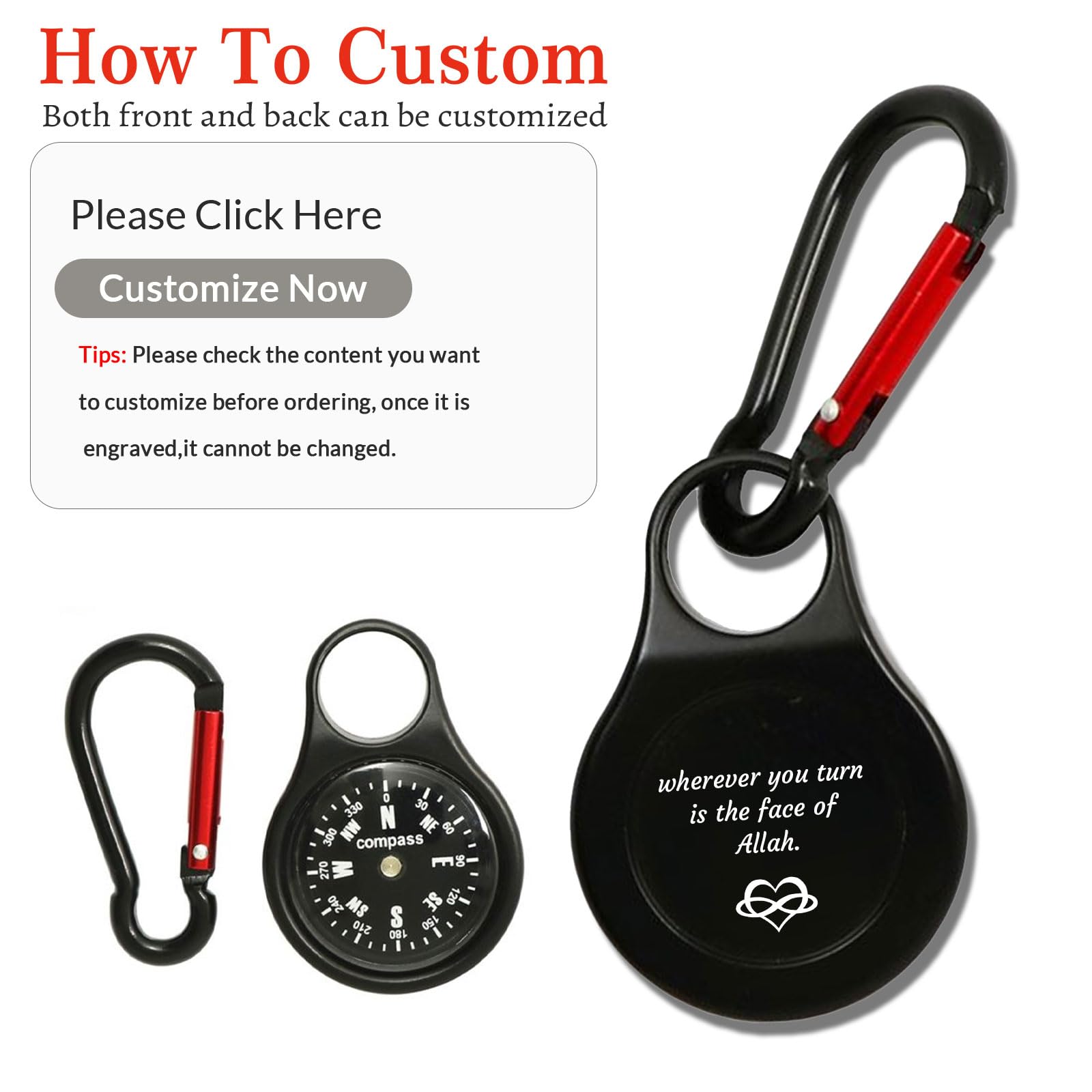 Custom Portable Compass Keychain - Mini Waterproof Luminous Survival Compass for Men | Perfect for Hiking, Camping, Hunting & Map Navigation | Great Outdoor Adventure Gift