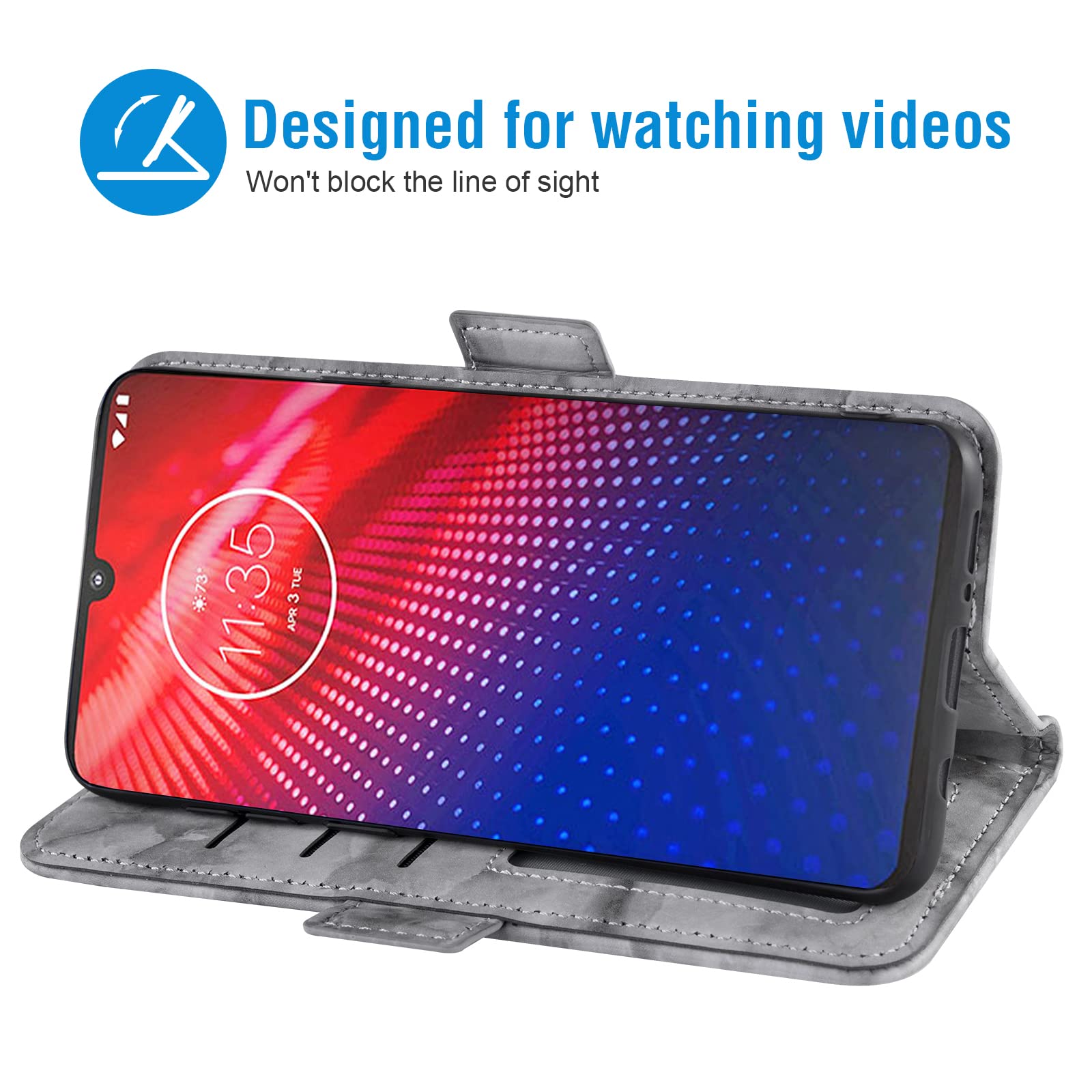 ASUWISH Marble Wallet Phone Case with Card Holder & Kickstand for Moto Z4/Moto Z4 Play/Moto Z4 Force | Tempered Glass Screen Protector | Stylish & Protective Cover for Motorola Moto Z4 Series - Perfect for Work, Travel & Everyday Use