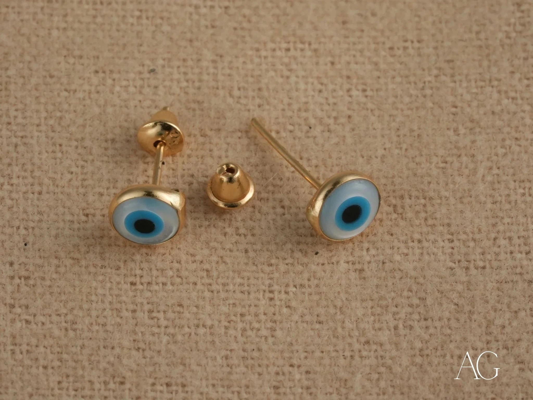 18k Gold Evil Eye Stud Earrings for Women - Azure Guardian Protection Jewelry - Perfect for Gifts, Everyday Wear & Spiritual Protection