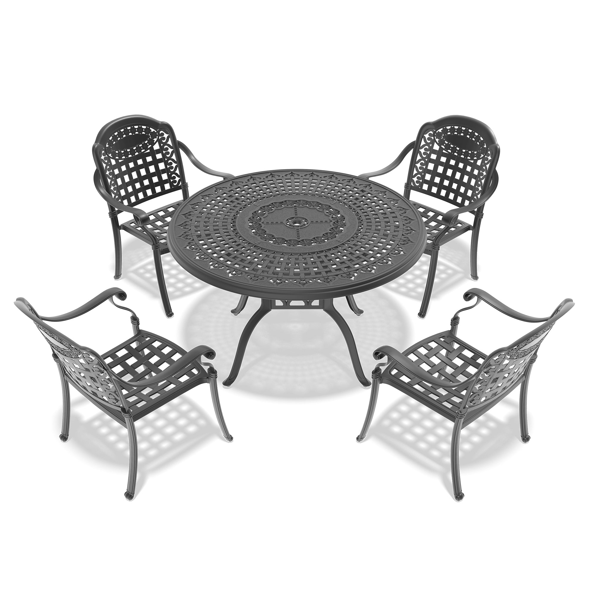 5-Piece Cast Aluminum Patio Furniture Set with Cushions - Outdoor Patio, Garden & Poolside Seating - Random Color Cushions Included