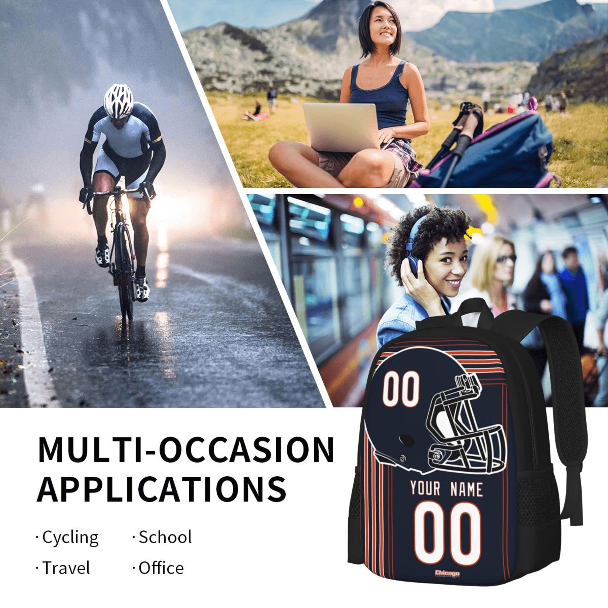 ANTKING Chicago Backpack - Customizable High Capacity Backpack with Personalized Name & Number - Perfect Gift for Kids, Men & Sports Fans - Ideal for School, Travel & Game Day