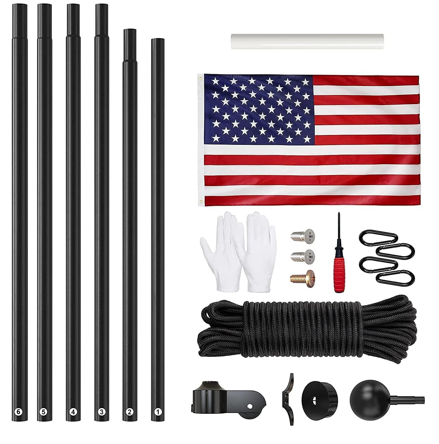 Heavy Duty 25 FT Flag Pole Kit - 13 Gauge Extra Thick Aluminum Flagpole with 3x5 Embroidered Stars American Flag for Outdoor In-Ground Installation, 80MPH Wind Resistant - Perfect for Residential Homes, Commercial Buildings, and Patriotic Events