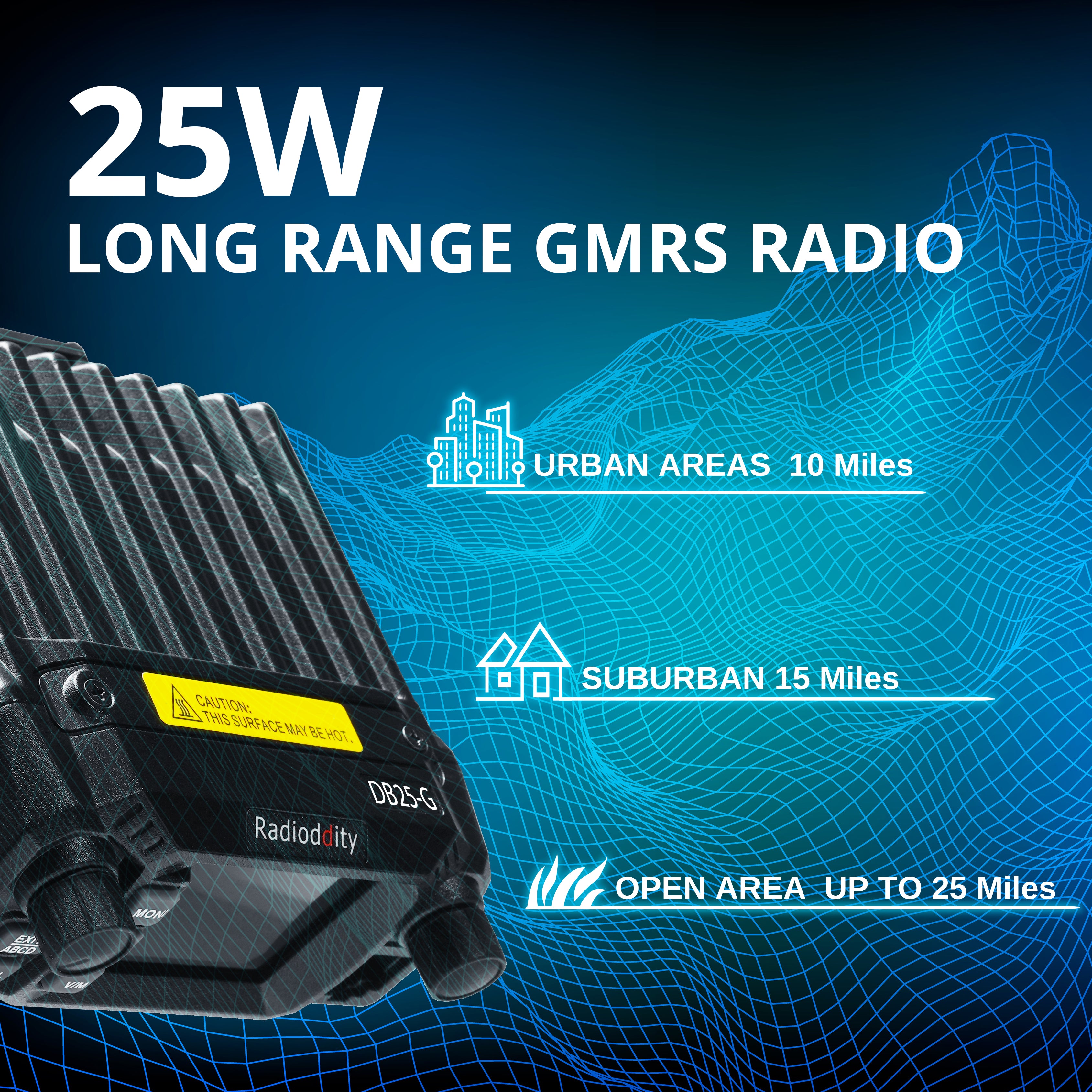 Radioddity DB25-G 25W GMRS Mobile Radio with Quad Watch, UHF/VHF Scanning & Repeater Capability - Perfect for Off-Roading, Emergency Communication & Outdoor Adventures
