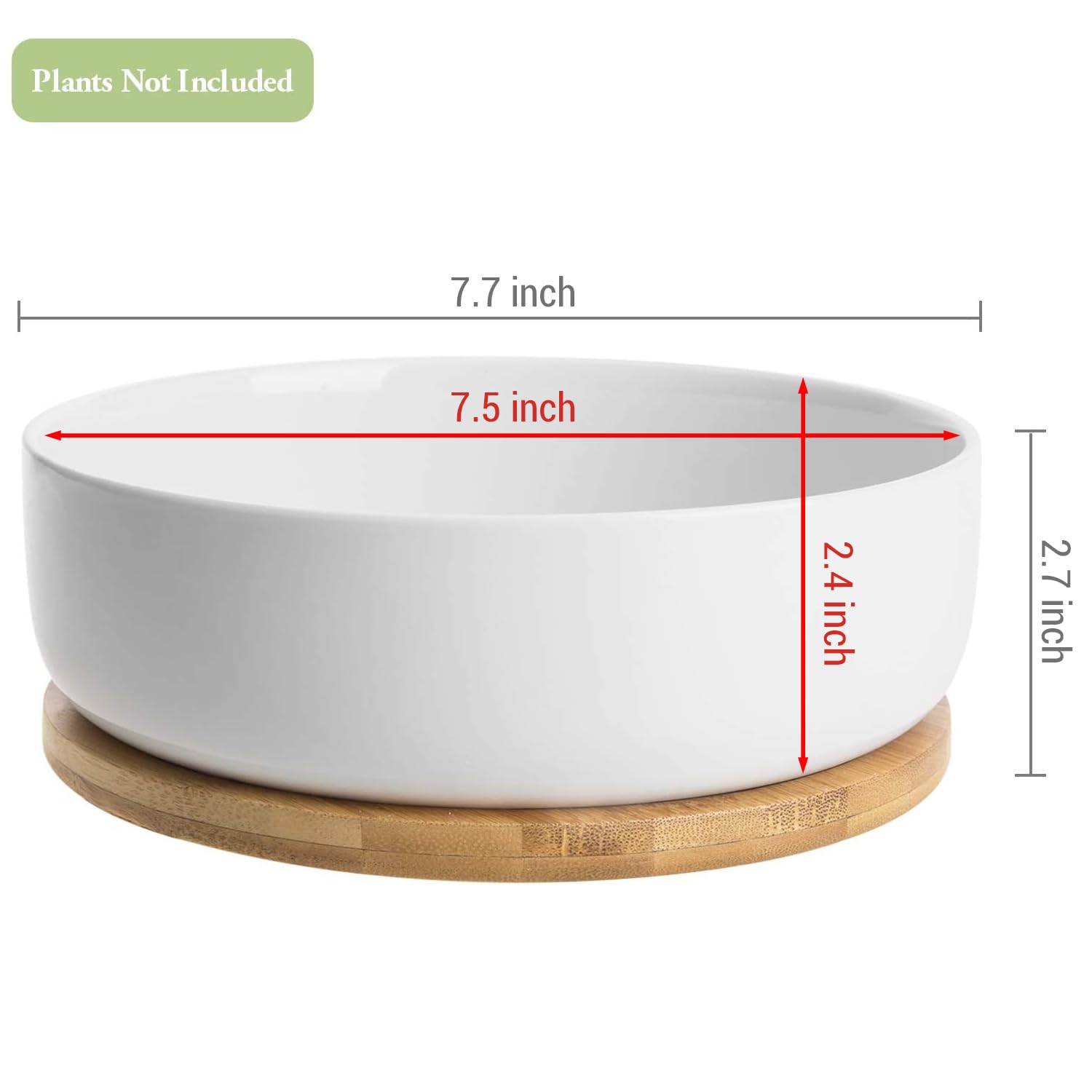 MyGift 8-Inch Modern White Ceramic Indoor Plant Pot with Drainage Hole & Removable Bamboo Saucer - Perfect for Succulents, Herbs & Small Plants - Ideal for Home Decor, Office Desk & Tabletop Gardening