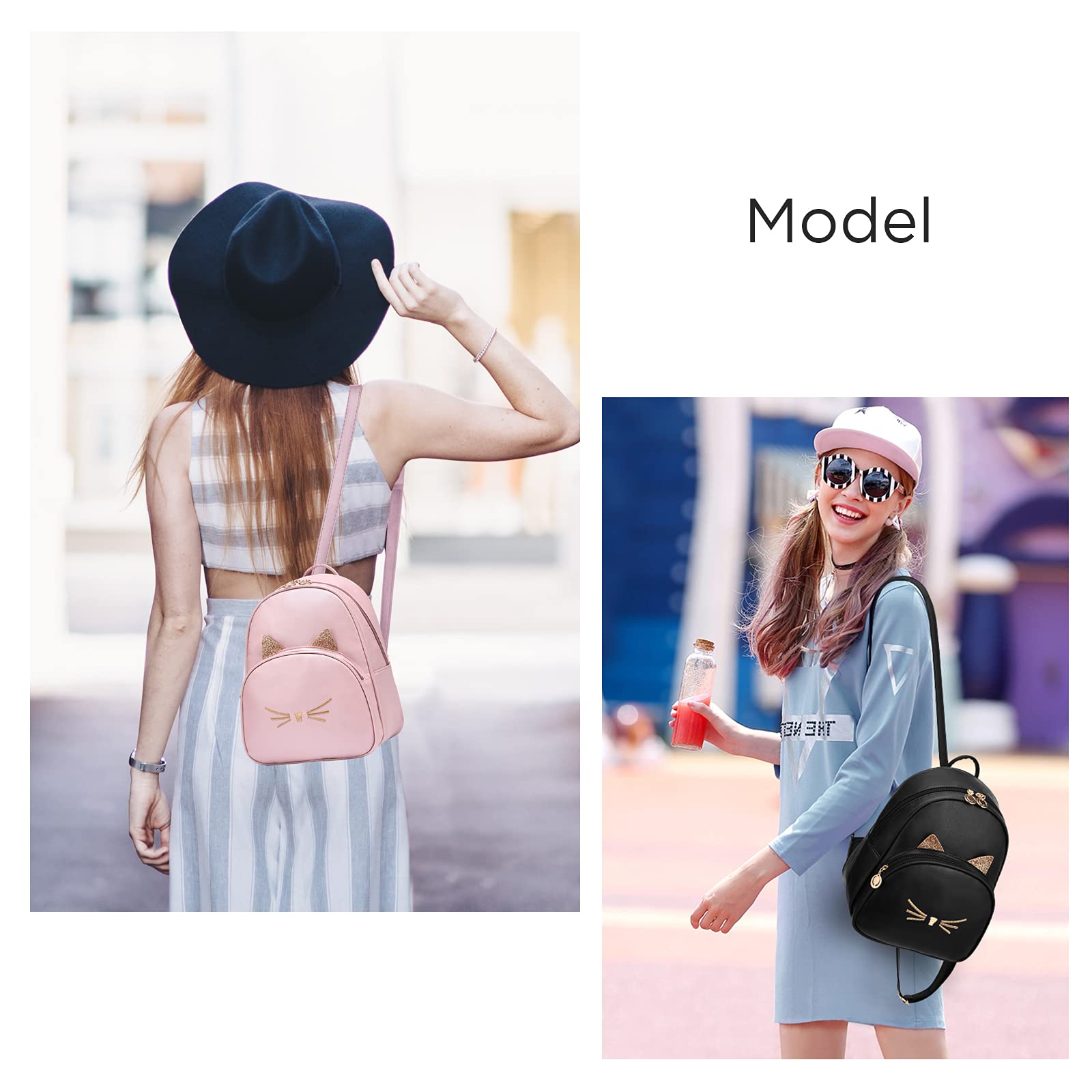 Women's Mini PU Leather Backpack with Cat Print - Stylish Shoulder Purse for Daily Use