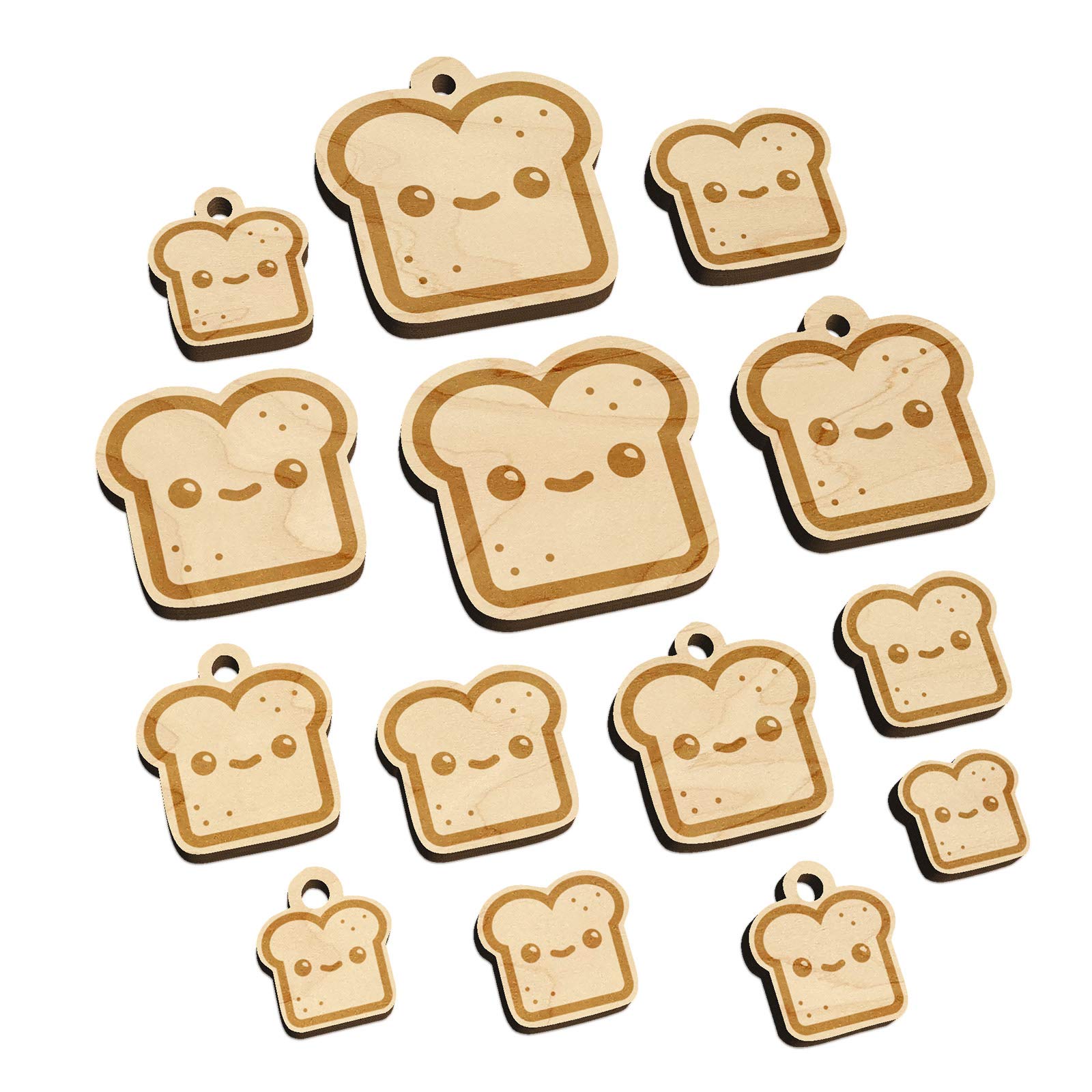Kawaii Happy Toast Bread Mini Wood Charms for DIY Jewelry & Crafts - 14mm (26pcs) No Hole - Perfect for Bracelets, Keychains & Scrapbooking