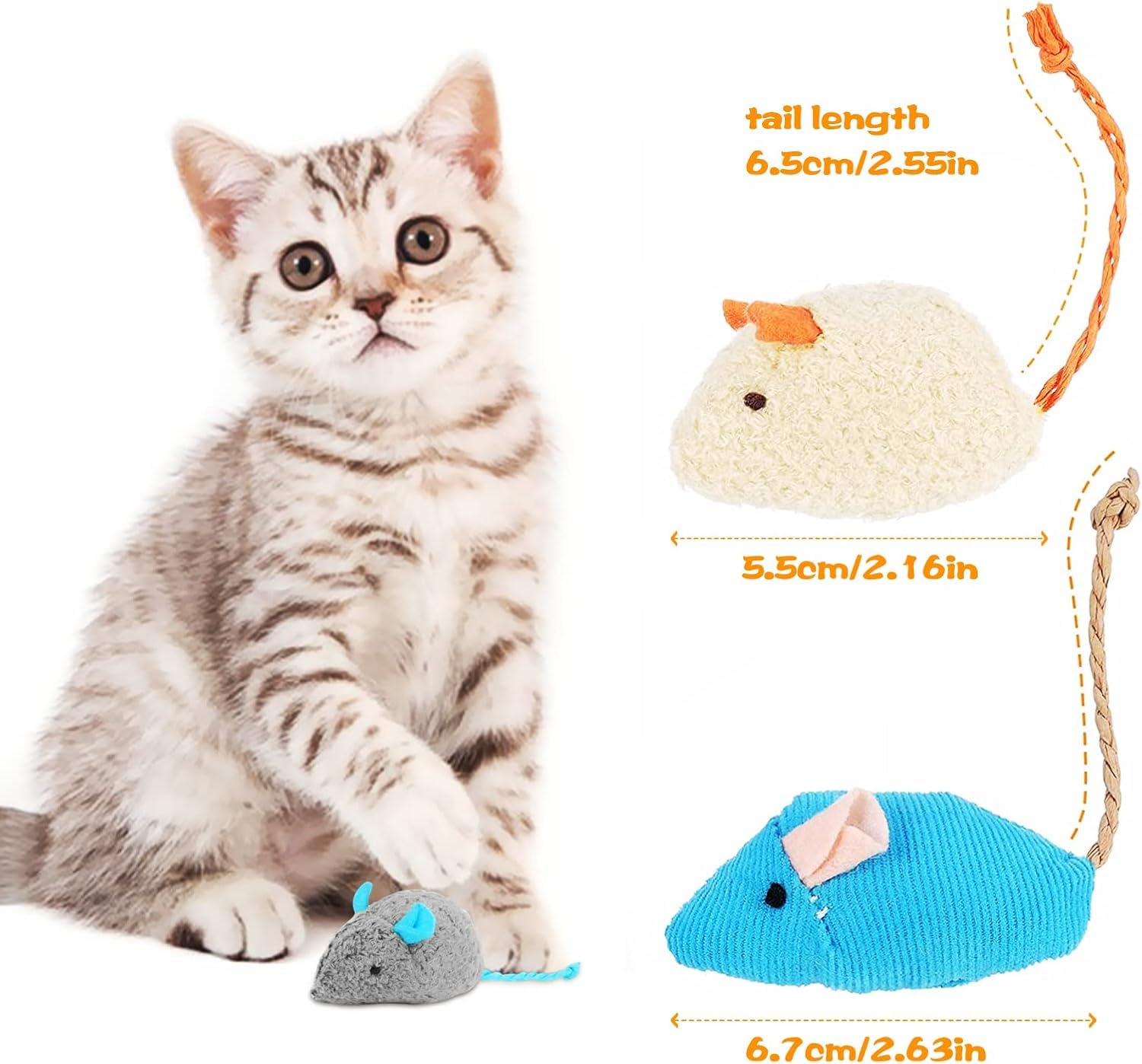 6 Pcs Catnip Mouse Toys for Indoor Cats - Soft Plush Catnip Toys for Adult & Kitten, Chew Toys for Teeth Cleaning, Simulation Cat Toys for Playing, Kicking & Biting - Perfect for Playtime, Exercise & Stress Relief