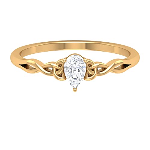 0.25 CT April Birthstone Diamond Solitaire Ring - Pear Cut White Diamond Engagement Ring for Women in 14K Solid Gold, Perfect for Anniversary Gifts & Celtic Wedding Bands