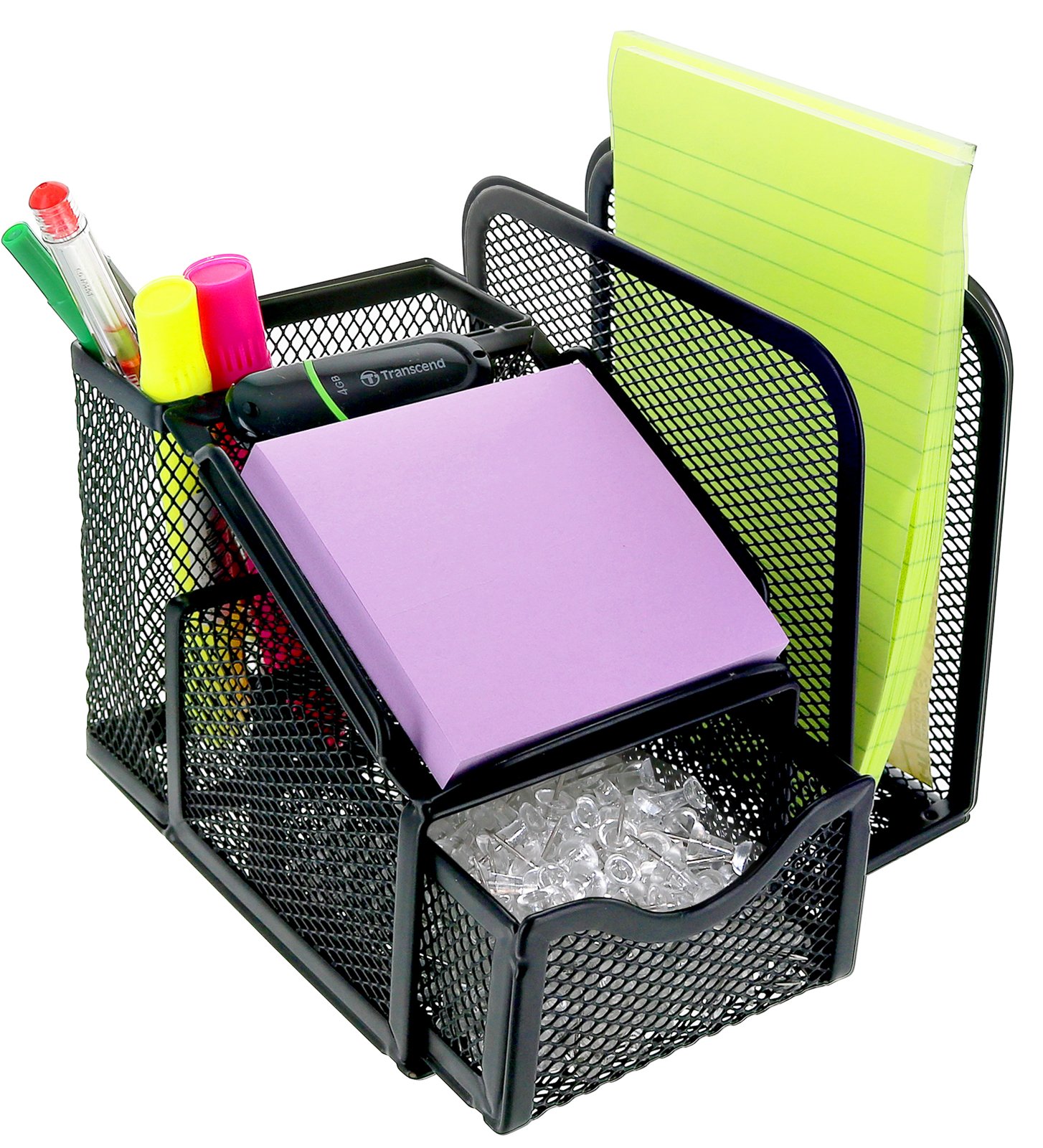 Greenco Mesh Desk Organizer with Note Pad Holder - Black | Office Supplies for Desk Organization | Perfect for Home Office, Workstation & School Desk Accessories