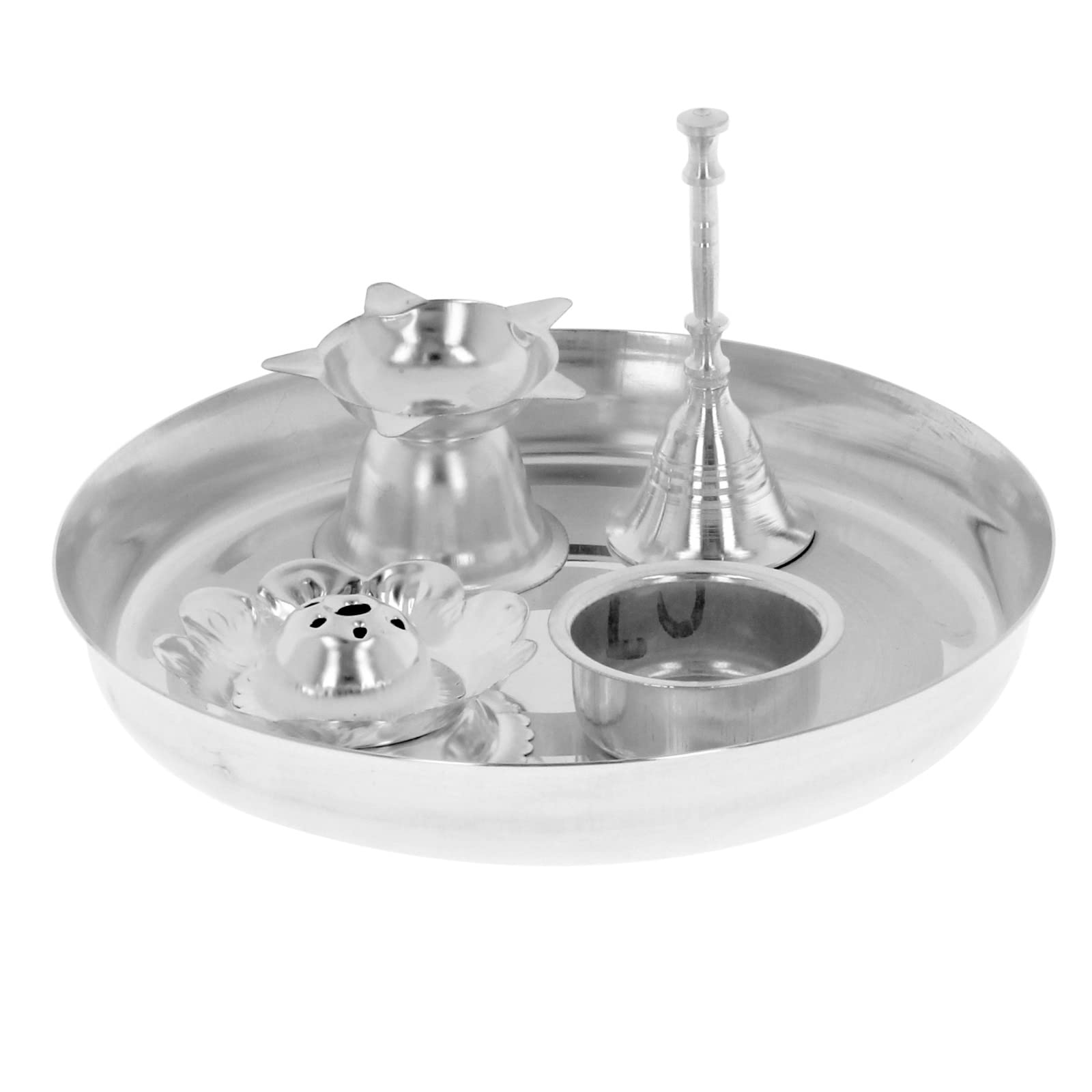 Indian Pooja Thali Set - 5 Piece Aarti Plate for Temple, Home & Wedding Decor
