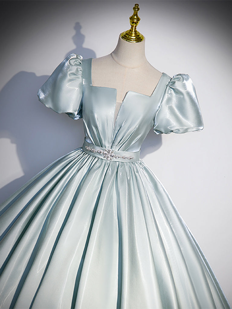 Elegant Blue A-Line Satin Long Prom Dress & Evening Gown for Women - Perfect for Formal Dances, Weddings & Special Occasions