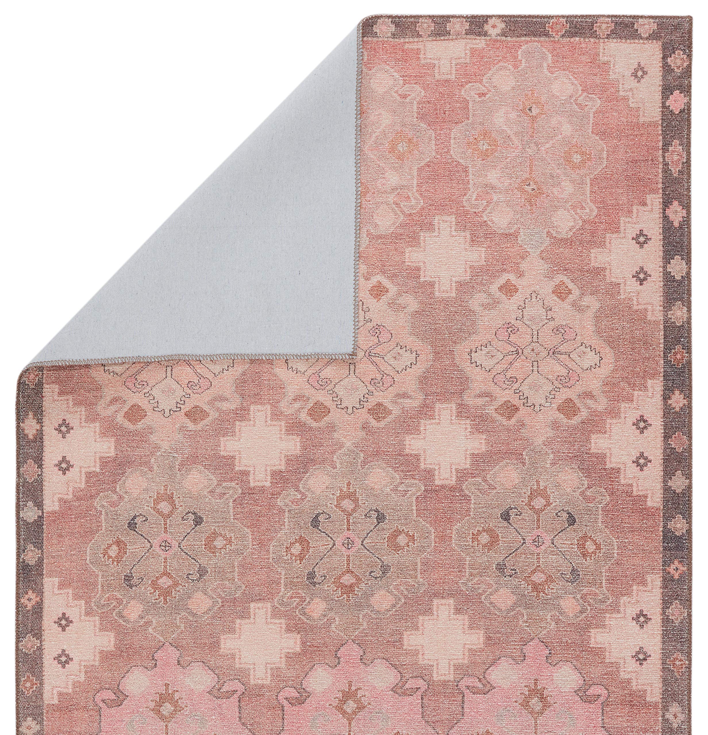 Jaipur Living Machine Washable 2x12 Runner Rug - Farmhouse Style Pink & Brown Distressed Vintage Rug - Perfect for Hallways, Entryways & Kitchen Floors