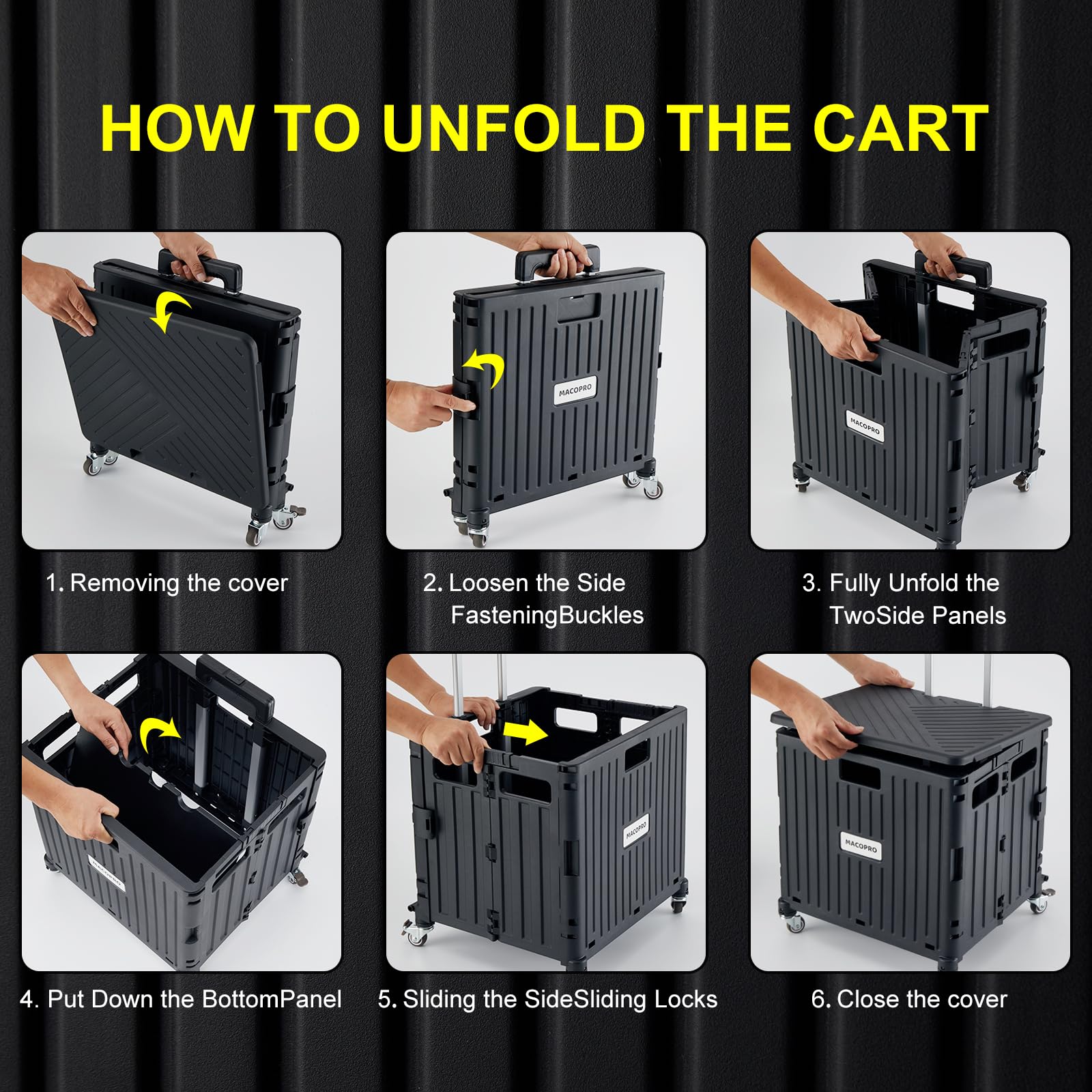 Foldable Utility Cart with Lid & Basket - 4 Rotating Wheels Portable Hand Truck for Grocery Shopping, Office Supplies, Luggage Transport & Classroom Use | Heavy Duty Collapsible Rolling Crate (Black) - Perfect for Teachers, Warehouse, Home & Garden Organization