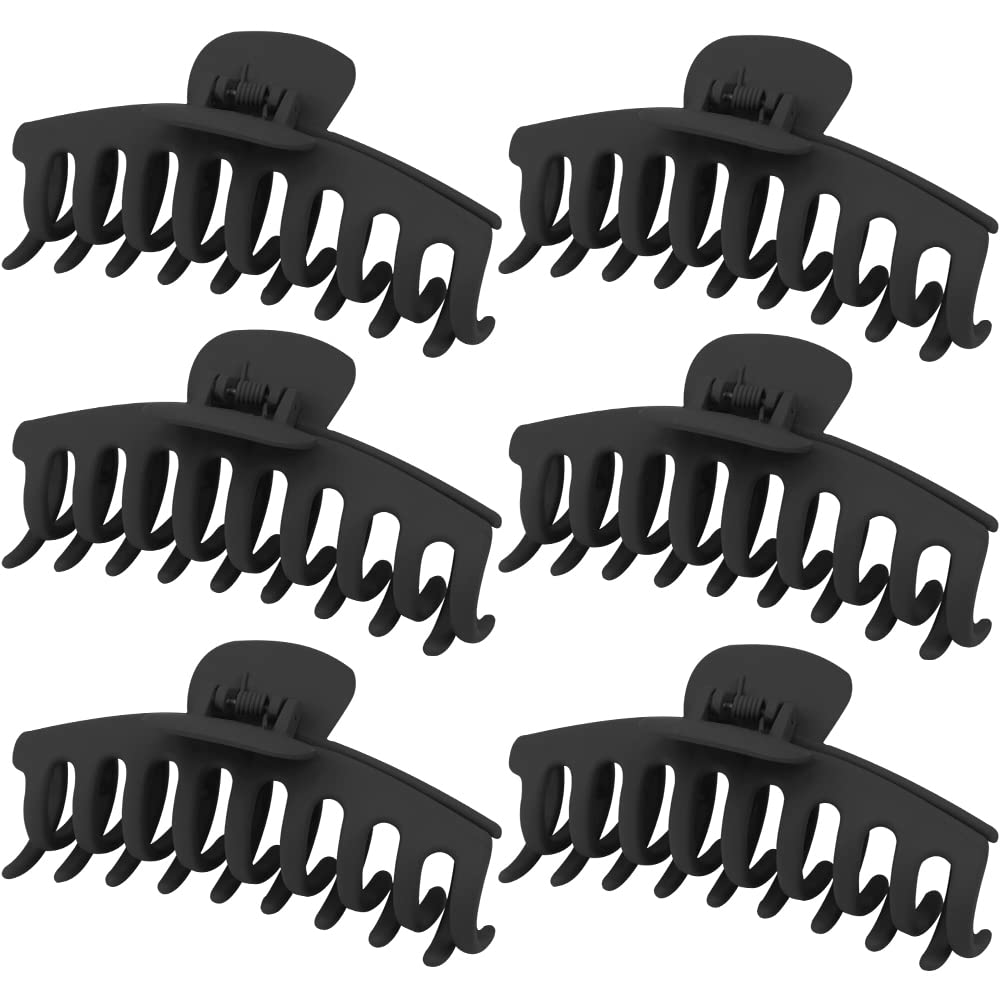 WHAVEL 6PCS Matte Black Large Hair Claw Clips for Thick Hair - Non-Slip Jaw Clips, Ponytail Holders with Teeth for Women & Girls - Perfect for Updos, Buns and Everyday Hairstyles