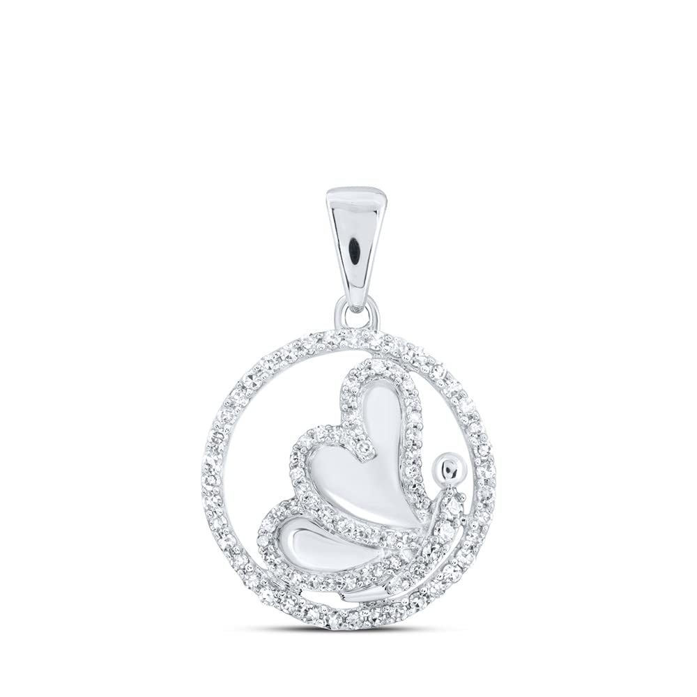 10K White Gold Women's Round Diamond Butterfly Heart Pendant Necklace - 1/4 CTTW, Elegant Jewelry Gift for Her, Perfect for Valentine's Day, Anniversary & Special Occasions