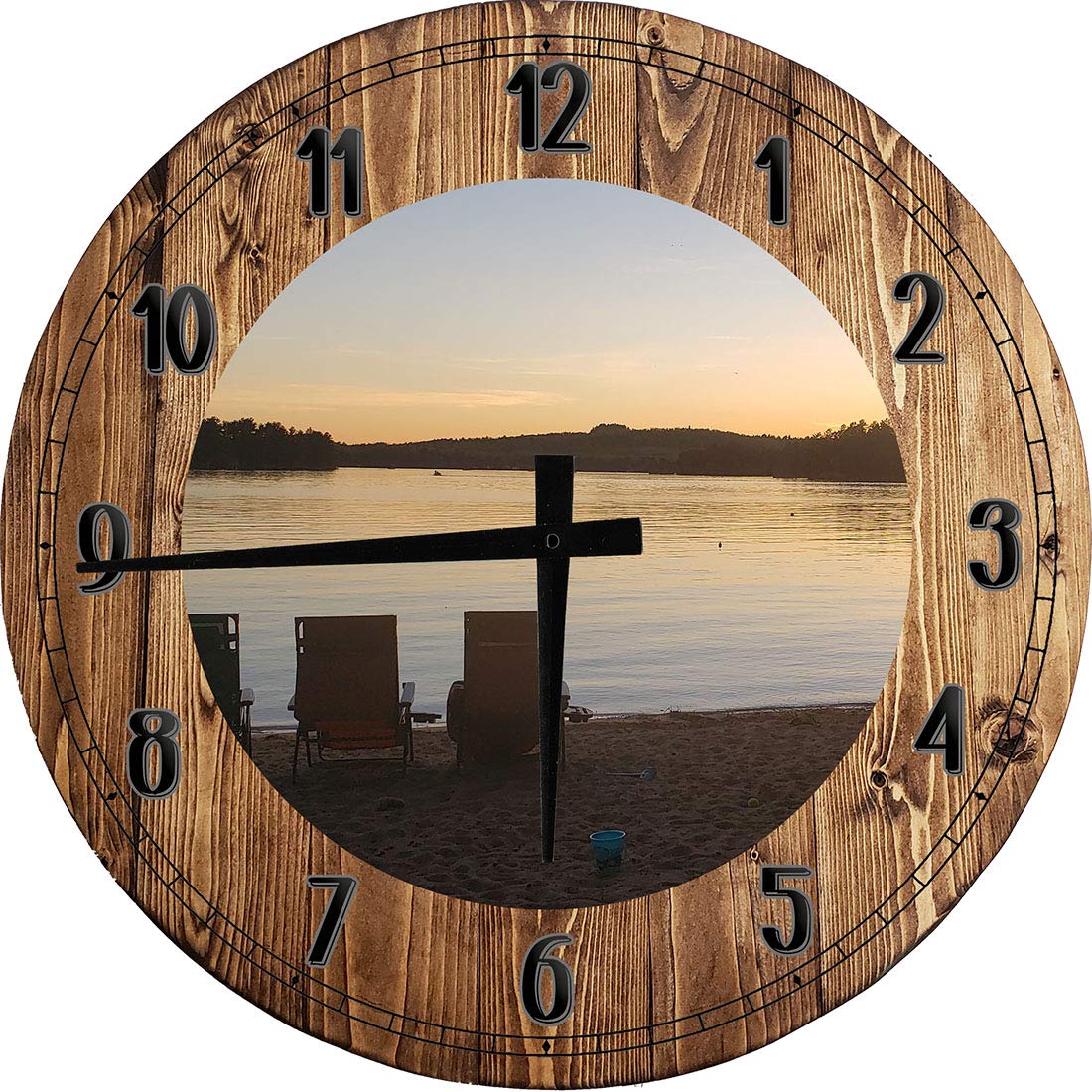 12 Inch Large Round Wood Wall Clock - Coastal Pond Nautical Decor for Living Room, Bedroom & Office | Rustic Home Wall Art