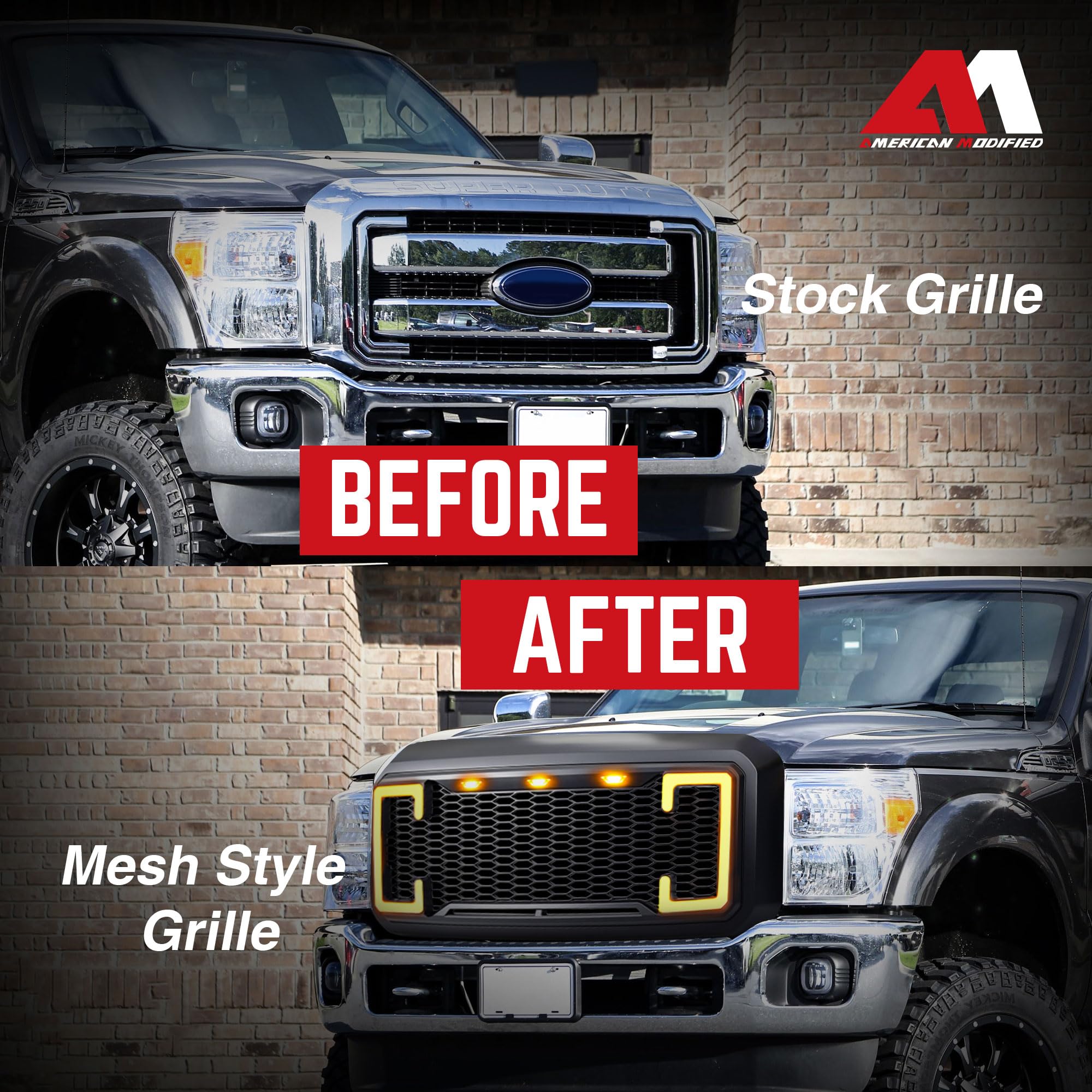 **2011-2016 Ford F250 F350 F450 F550 Matte Black Raptor Front Grille with DRL & Turn Signal Lights | Off-Road & Custom Truck Upgrade**