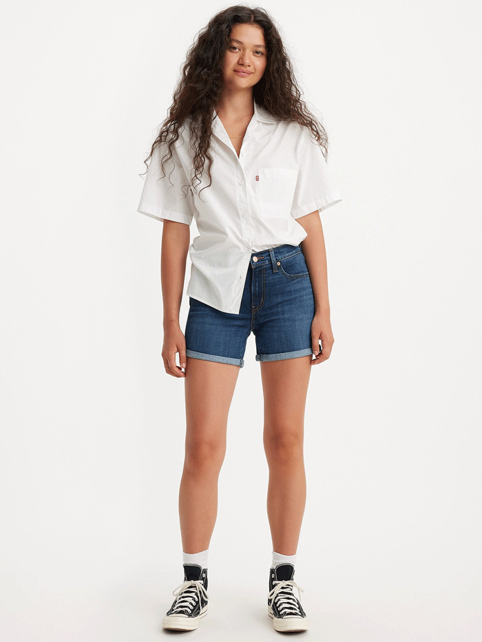 Levi's Women's Mid Length Denim Shorts - 299650122 - Dark Wash Denim Shorts for Women - Perfect for Summer Outfits, Casual Wear & Beach Vacations