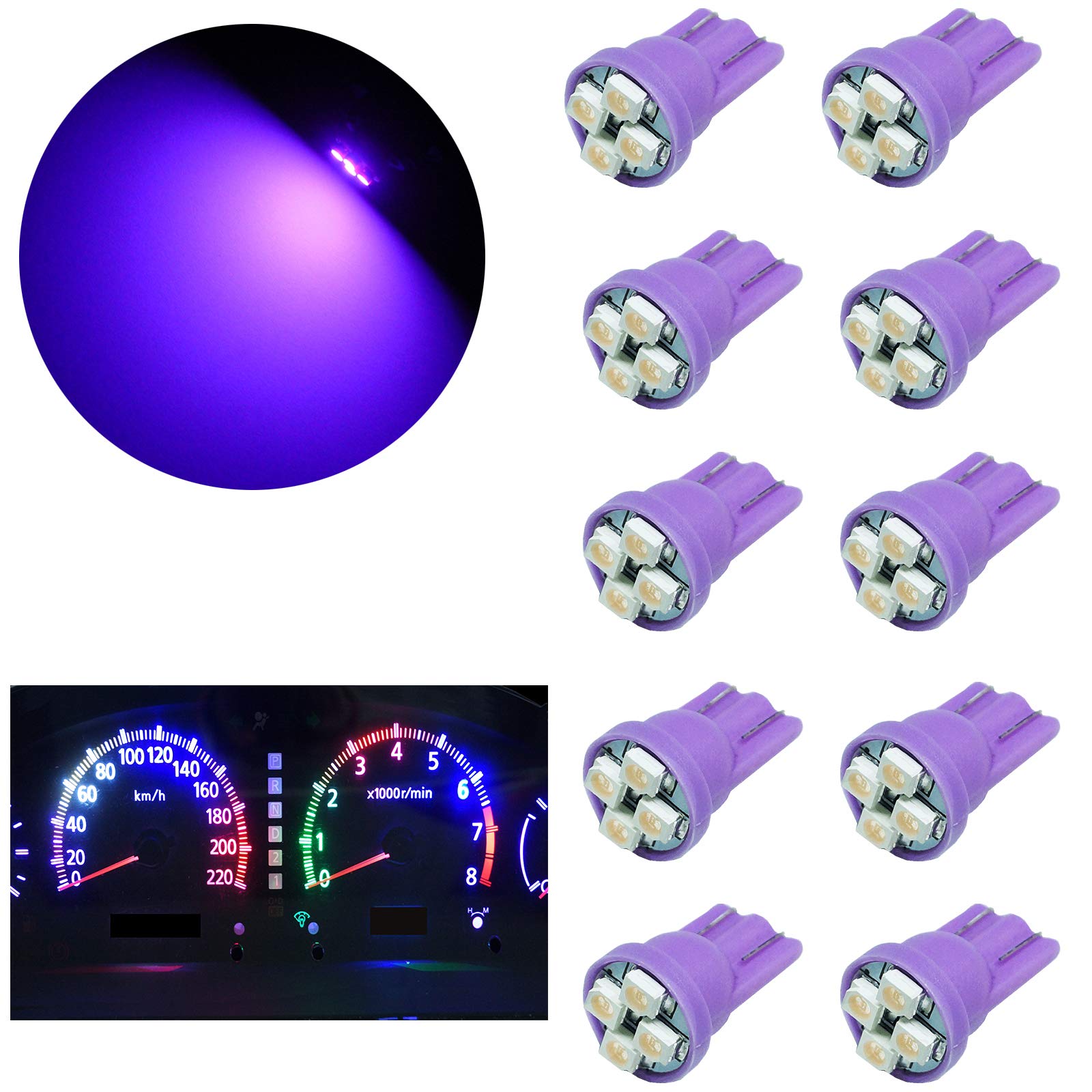 20PCS Purple T10 LED Bulbs - 12V Non-Polarity Instrument Lights for Car Interior (168/194) - Perfect for Dashboard, Dome, and Map Lights