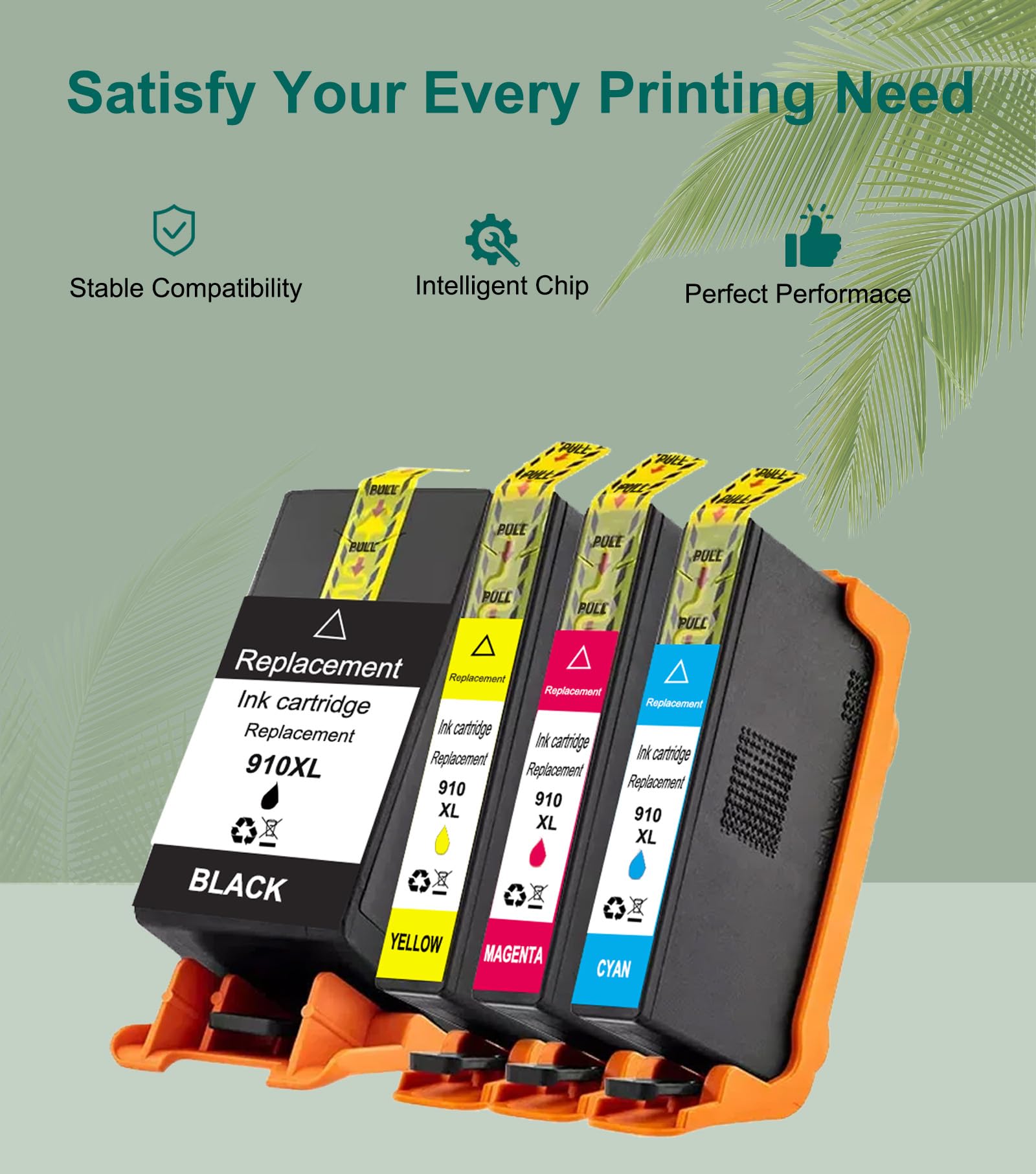 HP 910XL Ink Cartridges Replacement - 4 Combo Pack (1 Black, 1 Cyan, 1 Magenta, 1 Yellow) - Compatible with OfficeJet Pro 8020 8010 8025 8028 8035 8015 Printers - High Yield Printing for Home Office & Small Business Documents