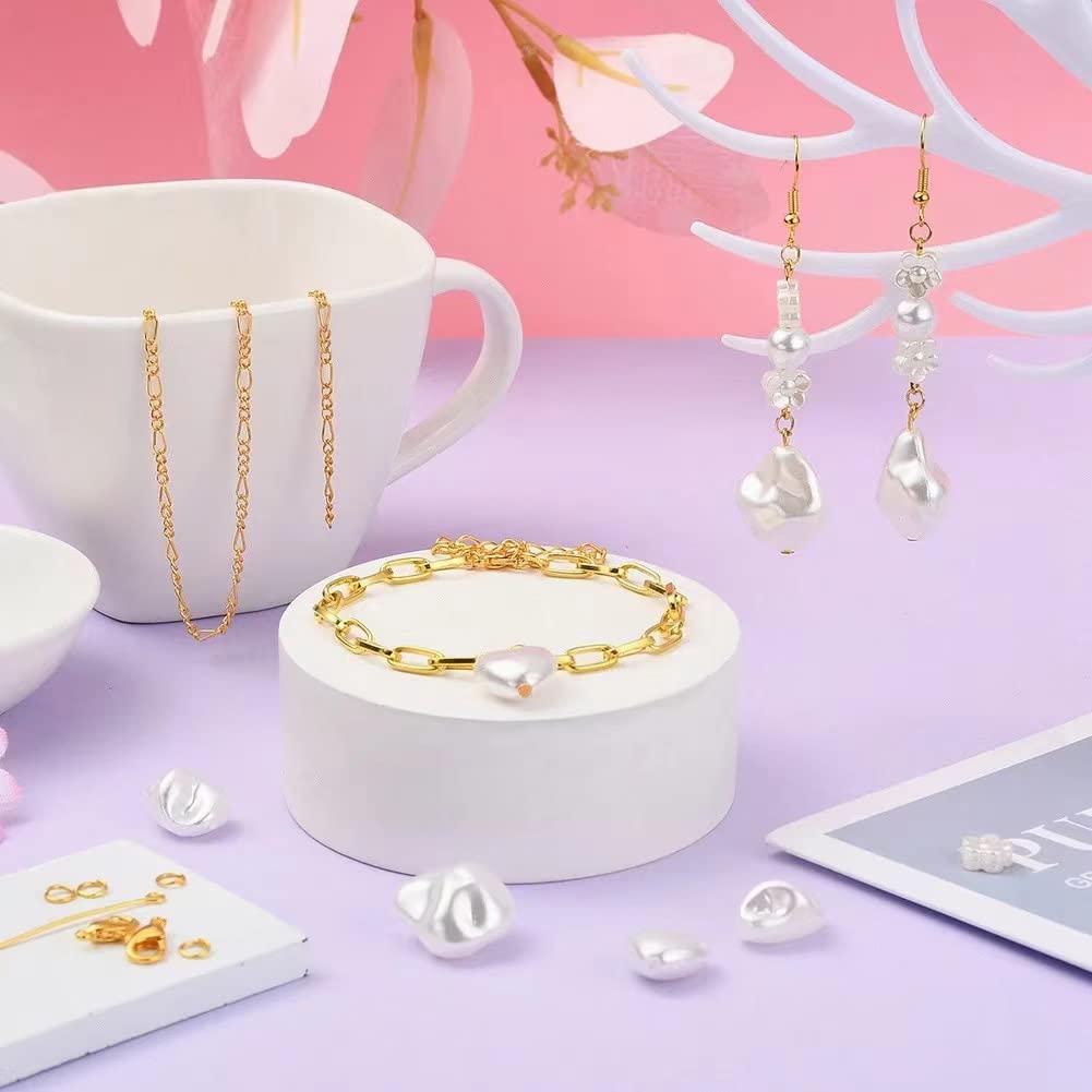 347Pcs Jewelry Making Kit - DIY Craft Beads with Hole for Necklace, Bracelet, Phone Lanyard - Faux Pearls & Spacer Beads for Wedding Decor, Party Favors, Gift Making (Artificial Pearl A)