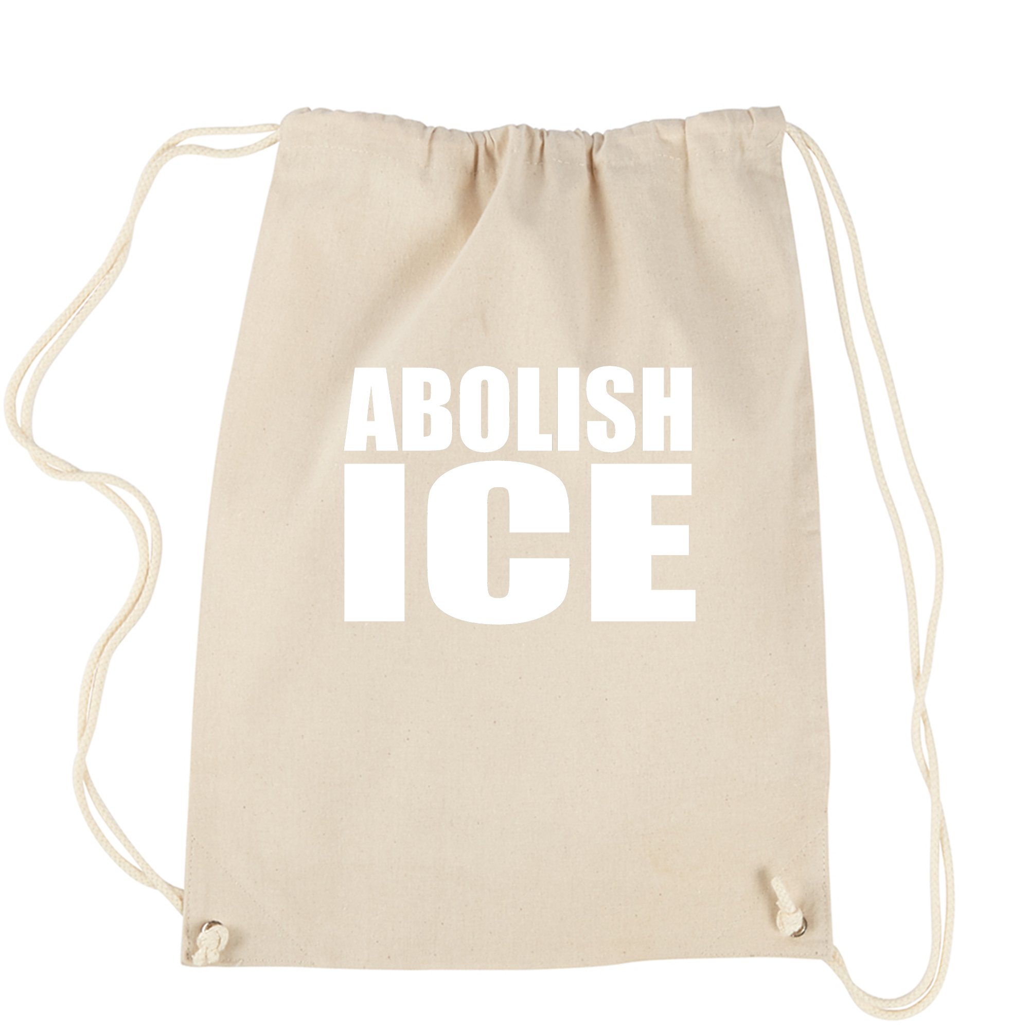 Abolish ICE Protest Drawstring Backpack - Eco-Friendly Natural Cotton Bag for Political Rallies & Social Justice Events