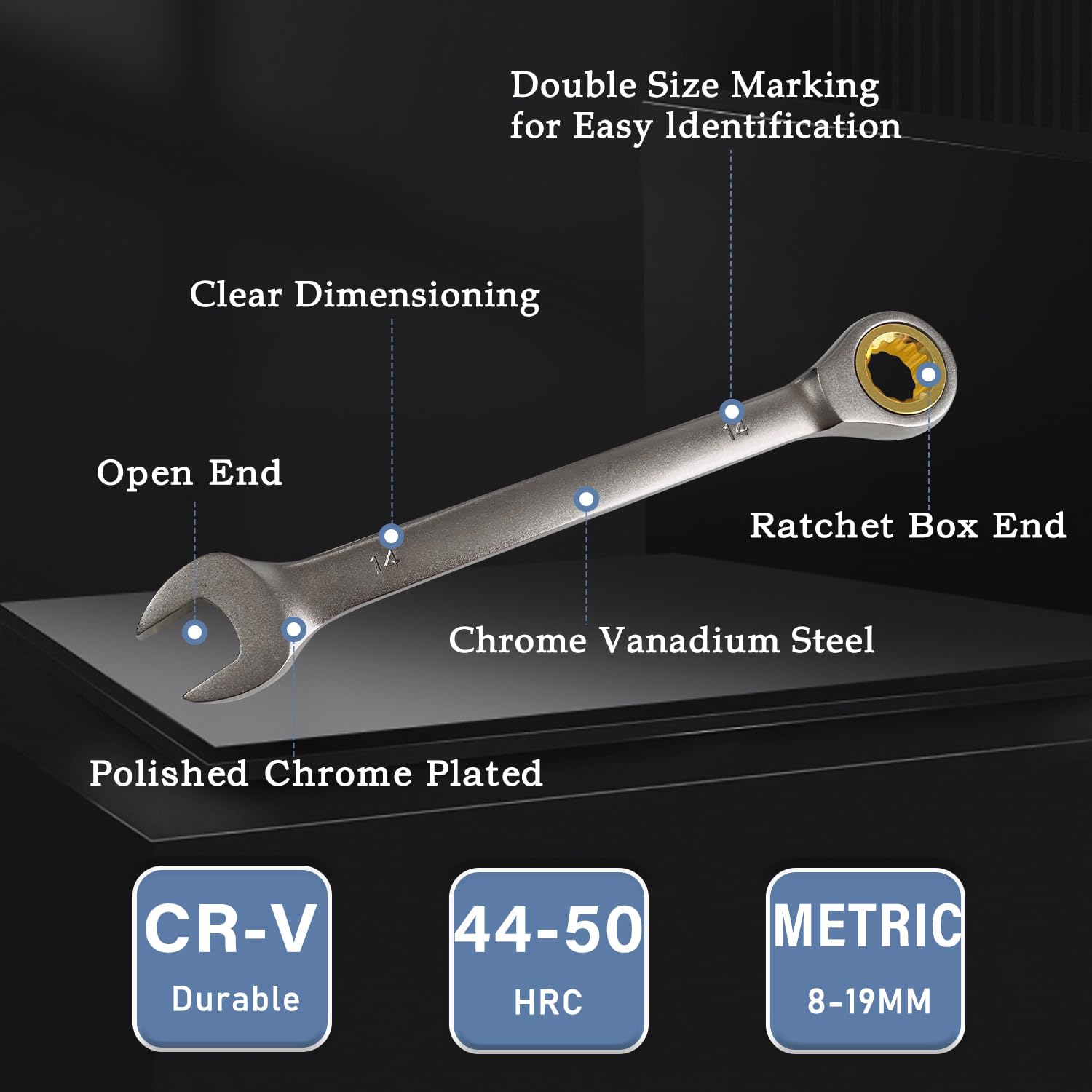 7-Piece Ratcheting Combination Wrench Set (8-19mm) - Metric Chrome Vanadium Steel Spanner with 72-Tooth Gear Ring & Storage Rack - Perfect for Automotive Repair, DIY Projects, and Home Maintenance