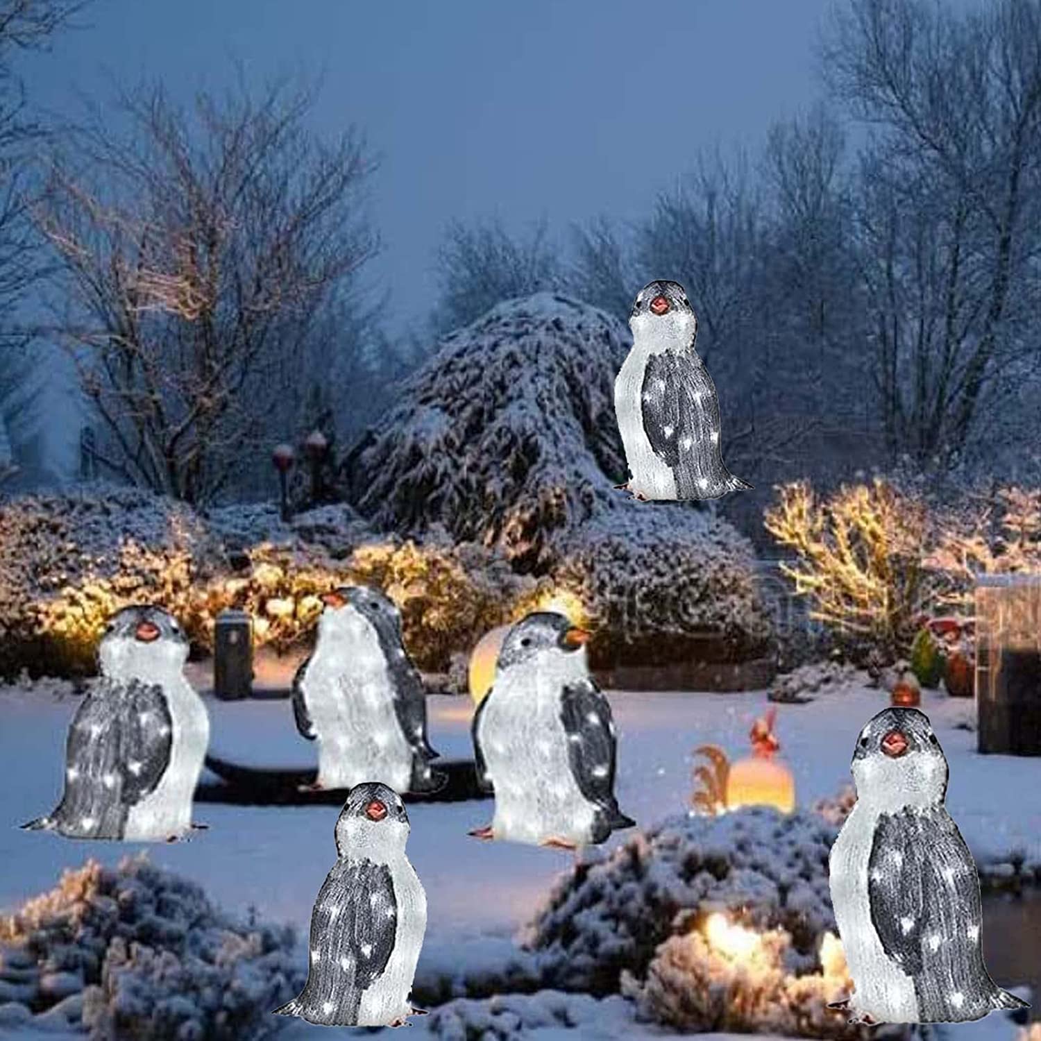6PCS LED Light Up Penguin Family Christmas Garden Stakes - Acrylic Outdoor Lawn Decor with Plug-in PVC Penguins (3 Small + 3 Large) - Perfect for Holiday Yard Displays, Winter Wonderland Themes & Festive Front Porch Decorations