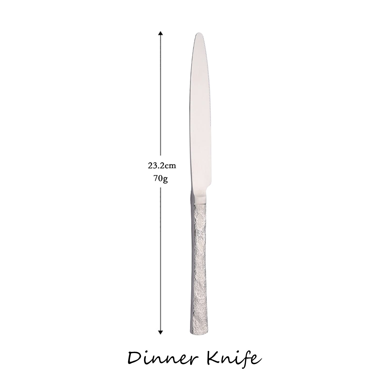 Premium 6-Piece Hammered Dinner Knife Set - 304 Stainless Steel Flatware with Mirror Polish - 9.13
