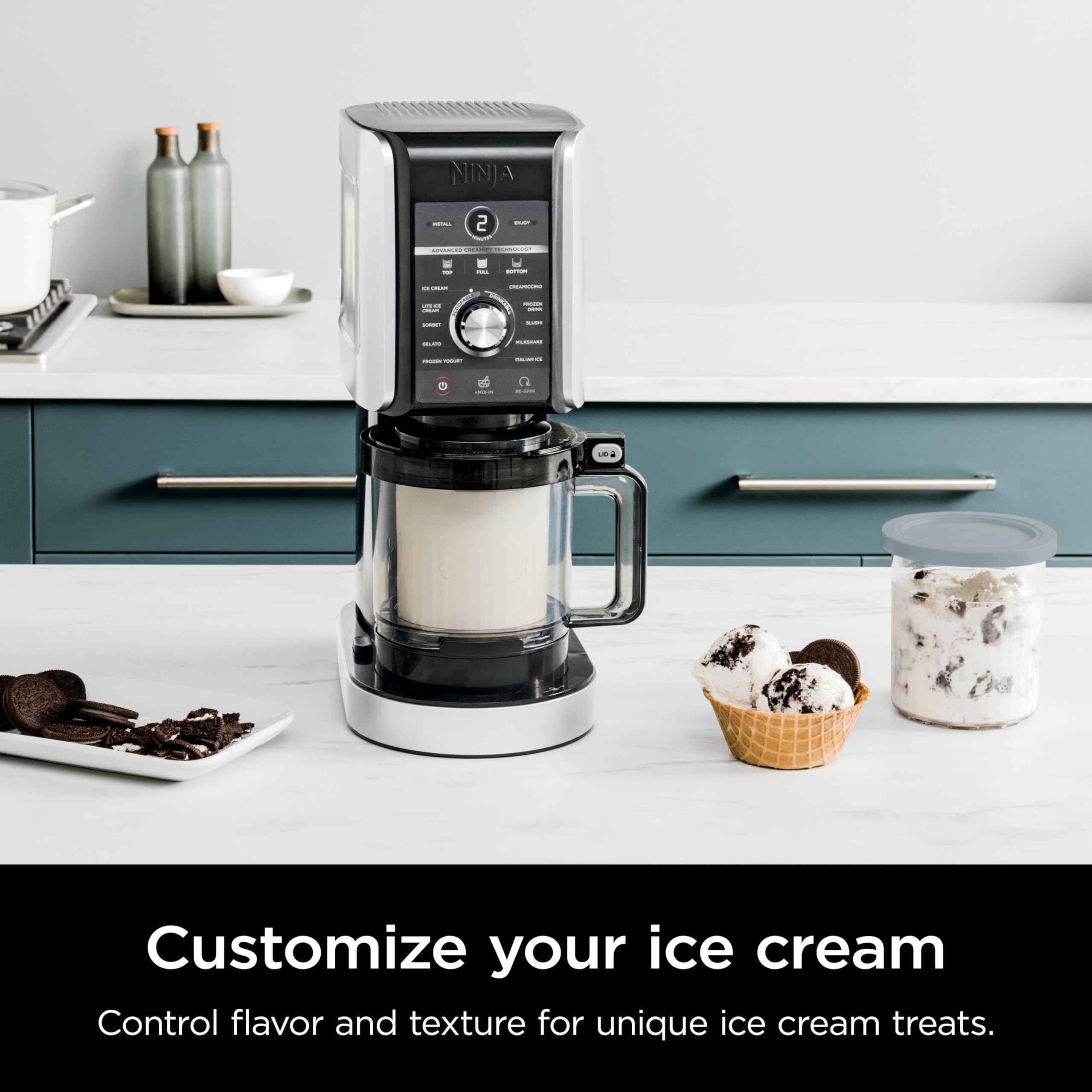 Ninja NC501 CREAMi Deluxe 11-in-1 Ice Cream Maker Machine - Make Homemade Ice Cream, Sorbet, Milkshakes & Frozen Treats with 11 Programs | Includes 2 XL Family-Size Pint Containers | Perfect for Kids & Family Desserts | Silver | Great for Parties, Summer Treats & Healthy Snacks