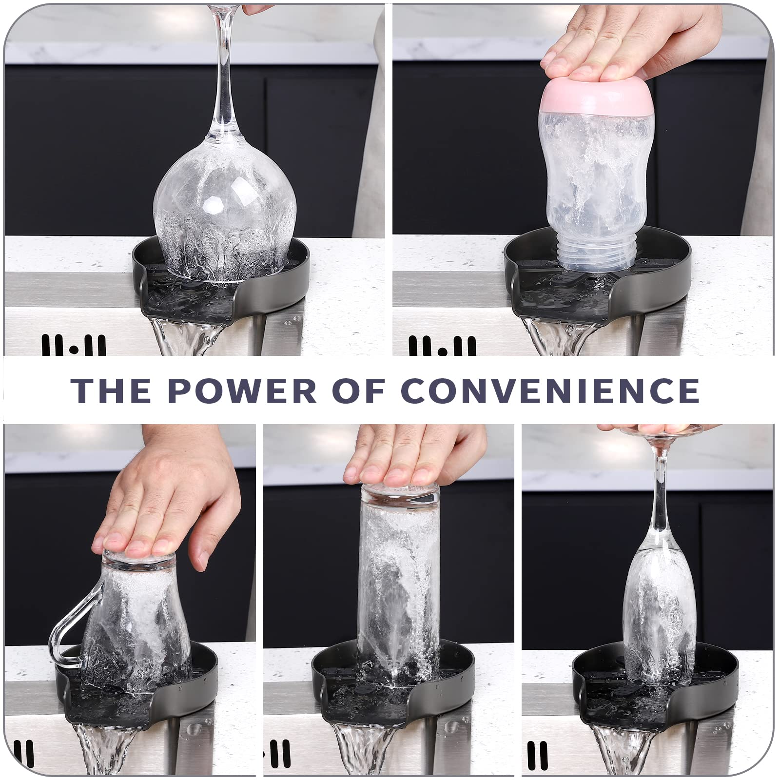 Vinmax Stainless Steel Glass Rinser for Kitchen Sink - Grey Cup Washer, Bottle Cleaner & Sink Accessory | Perfect for Washing Wine Glasses, Baby Bottles & Kitchen Utensils