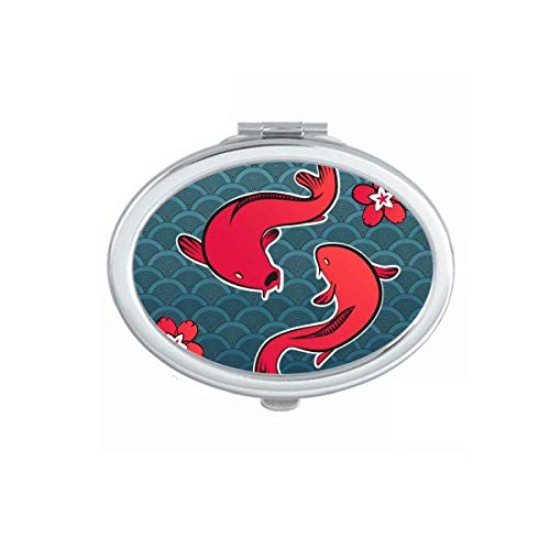 DIYthinker Red Fish Japanese Chinese Lucky Mirror - Portable Foldable Double-Sided Makeup Mirror for Travel, Home & Vanity (Feng Shui Gift)