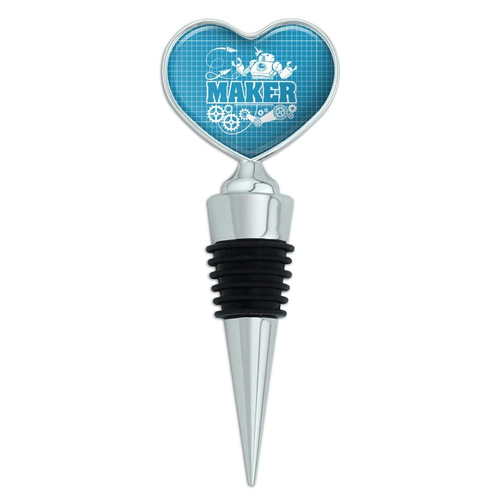 Robot and Gears Heart Love Wine Bottle Stopper - Unique Maker Blueprint Design for Wine Lovers | Perfect for Romantic Dinners, Anniversary Gifts & DIY Craft Projects
