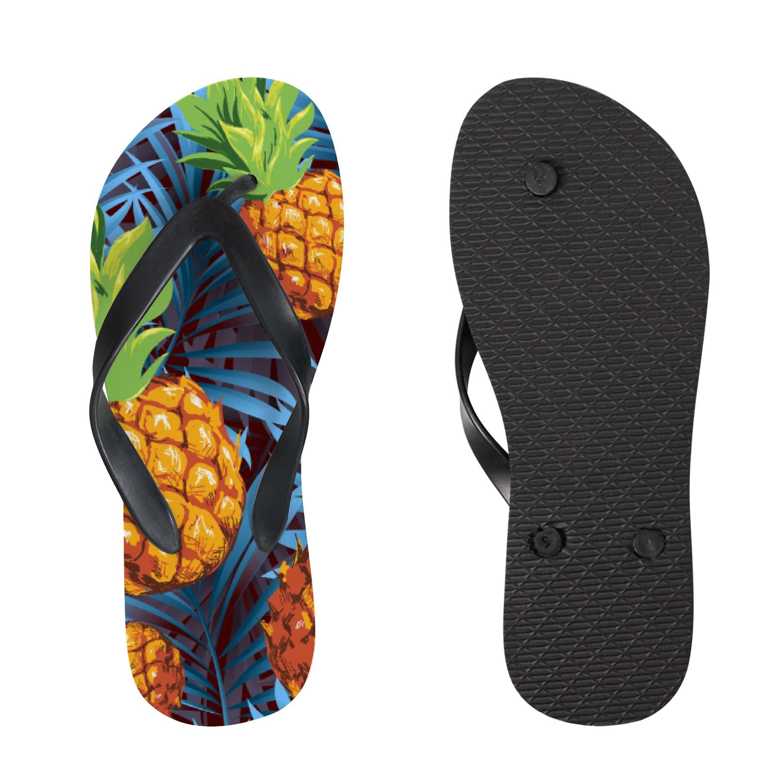 **Tropical Pineapple Flip Flops - Yellow & Blue Slide Sandals for Women & Men | Summer Beach Slippers, Casual Thong Sandals, Yoga Mat Slides | Perfect for Beach, Pool, Vacation & Outdoor Activities**