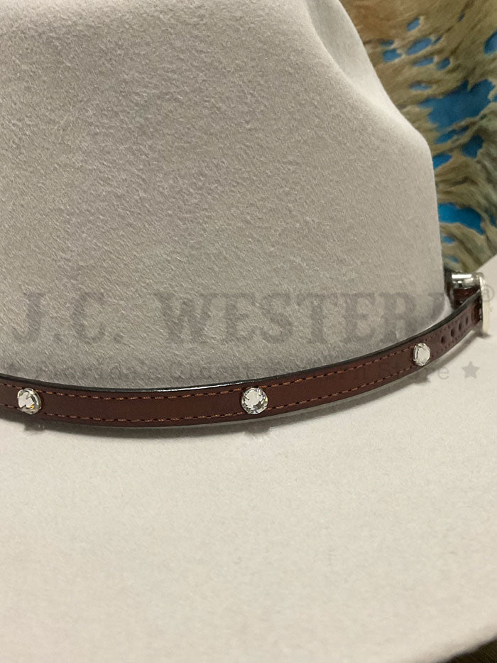 Fashionwest LC48 Brown Leather Rhinestone Hatband for Cowboy Hats - Western Style Accessory for Rodeo, Country Music & Outdoor Events