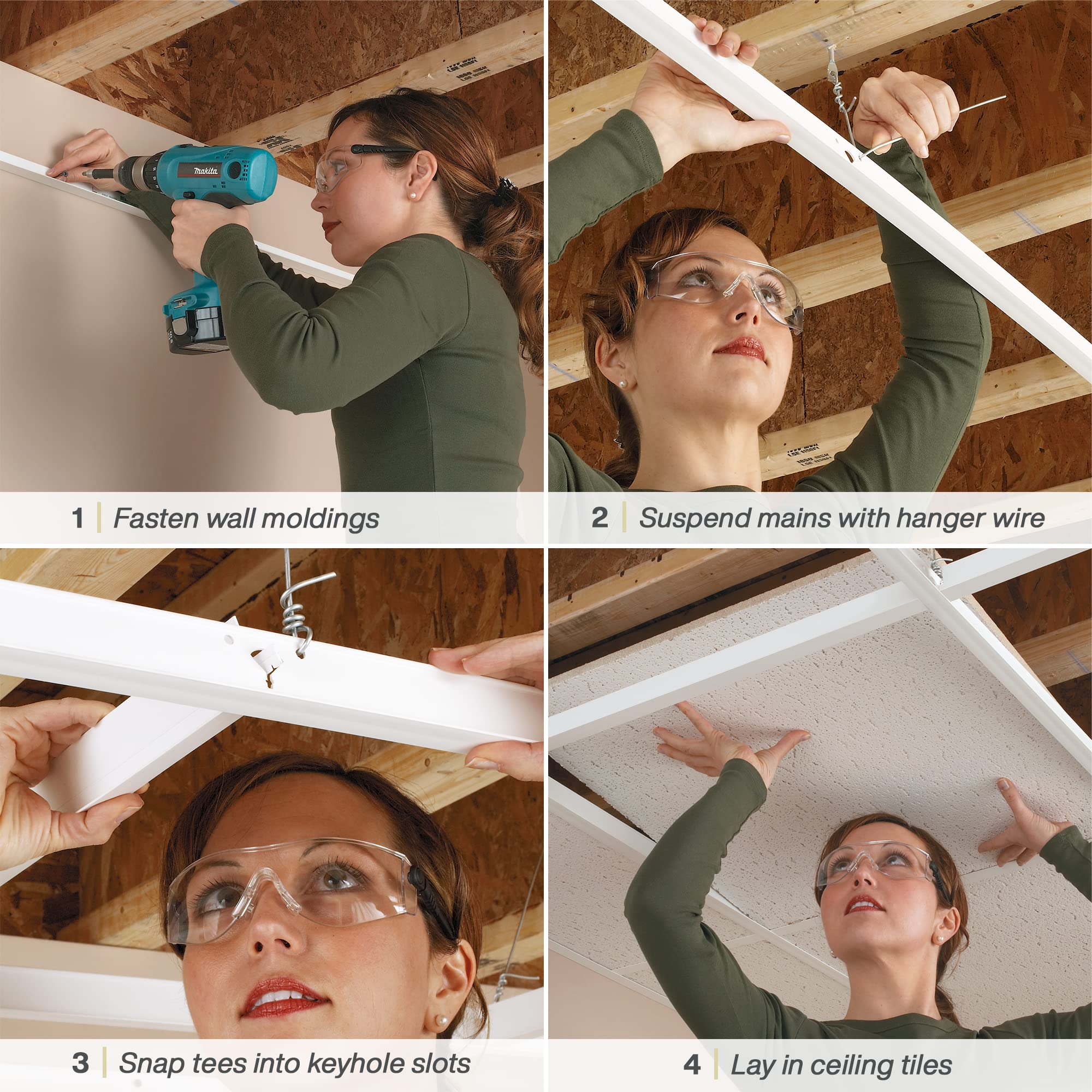 100 sq. ft. Black Suspended Ceiling Kit - Easy Drop Ceiling Tiles Grid System for Basement, Office & Home Renovation - Soundproof & Fire Resistant Acoustic Ceiling Tiles
